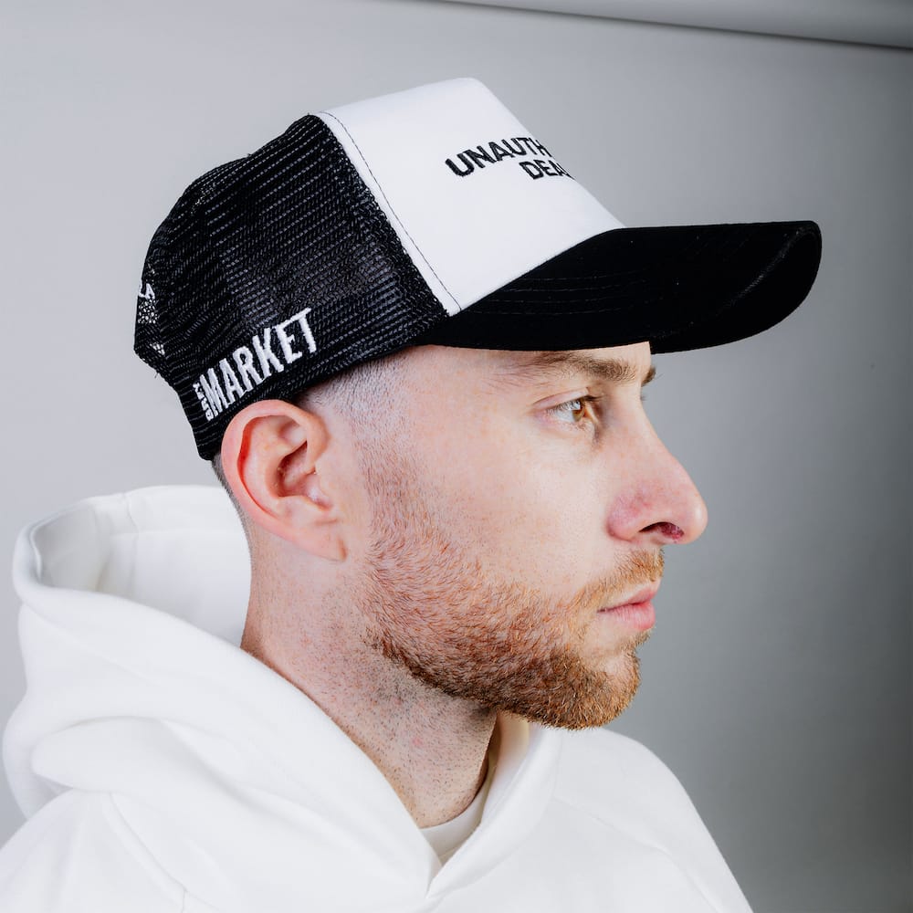 Luxury Bazaar "Unauthorized Dealer" GREY MARKET Trucker Hat - Black / White