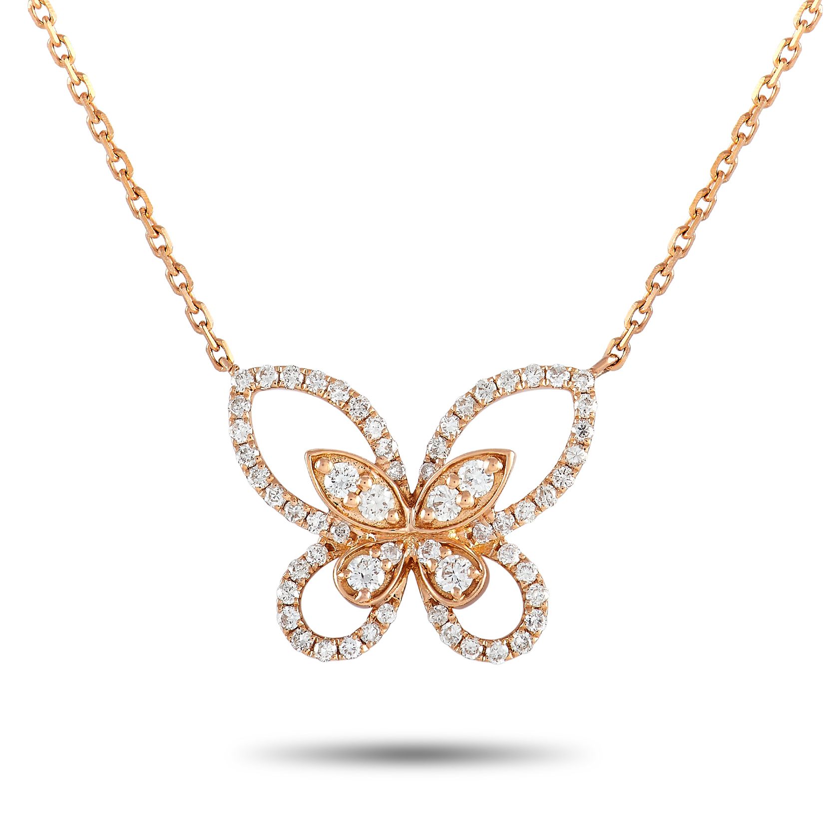 LB Exclusive 18K Rose Gold 0.46 ct Diamond Butterfly Necklace ANK-16359-R