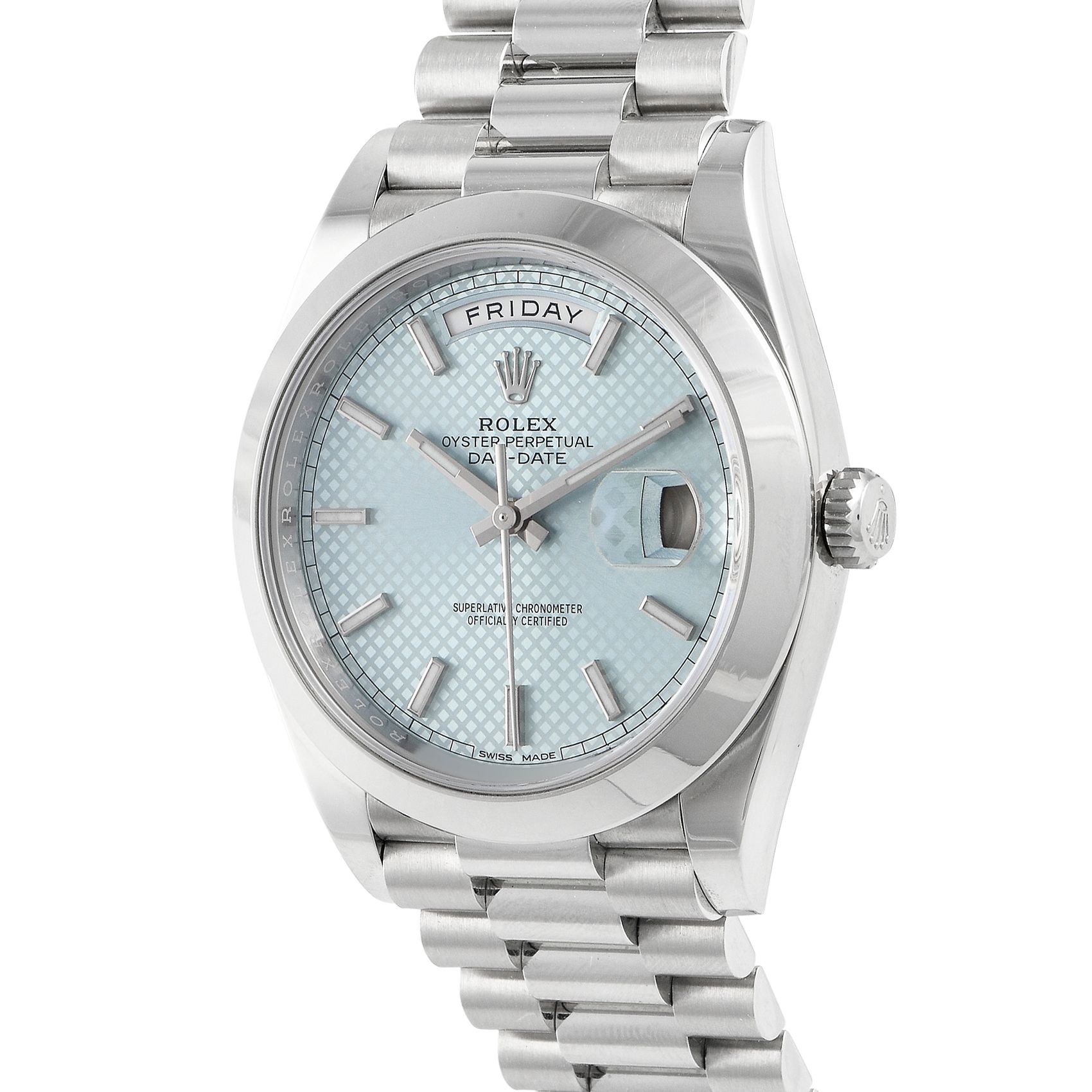 Rolex Day-Date 40 Ice Blue Diagonal Motif Dial Watch 228206