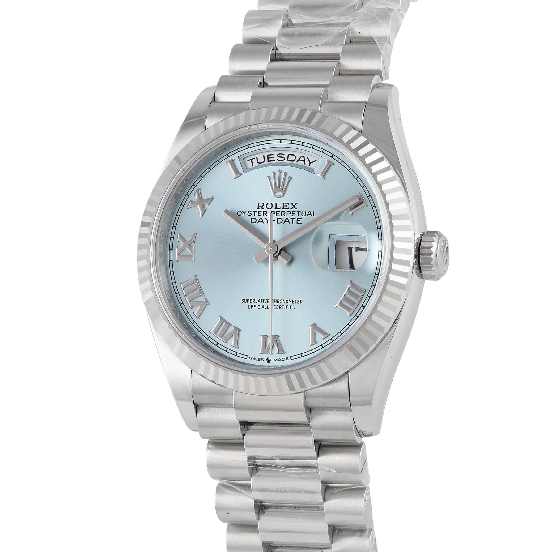 Rolex Day-Date 36 Platinum Ice Blue Dial Watch 128236
