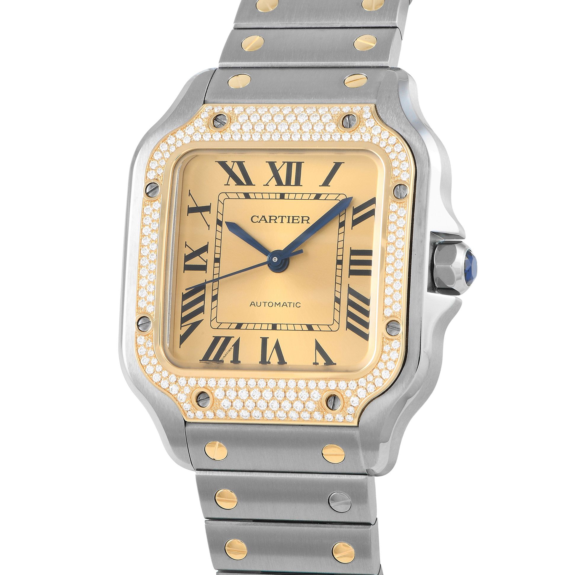 Cartier Santos Medium Model Diamond Bezel Watch W3SA0007