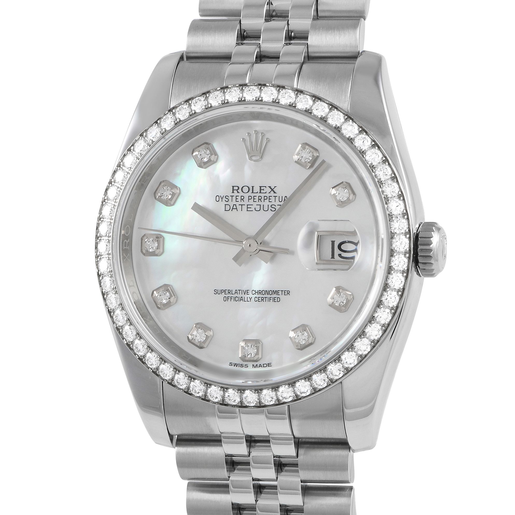 Rolex Datejust 36 Mother of Pearl Dial Diamond Bezel Watch 116244