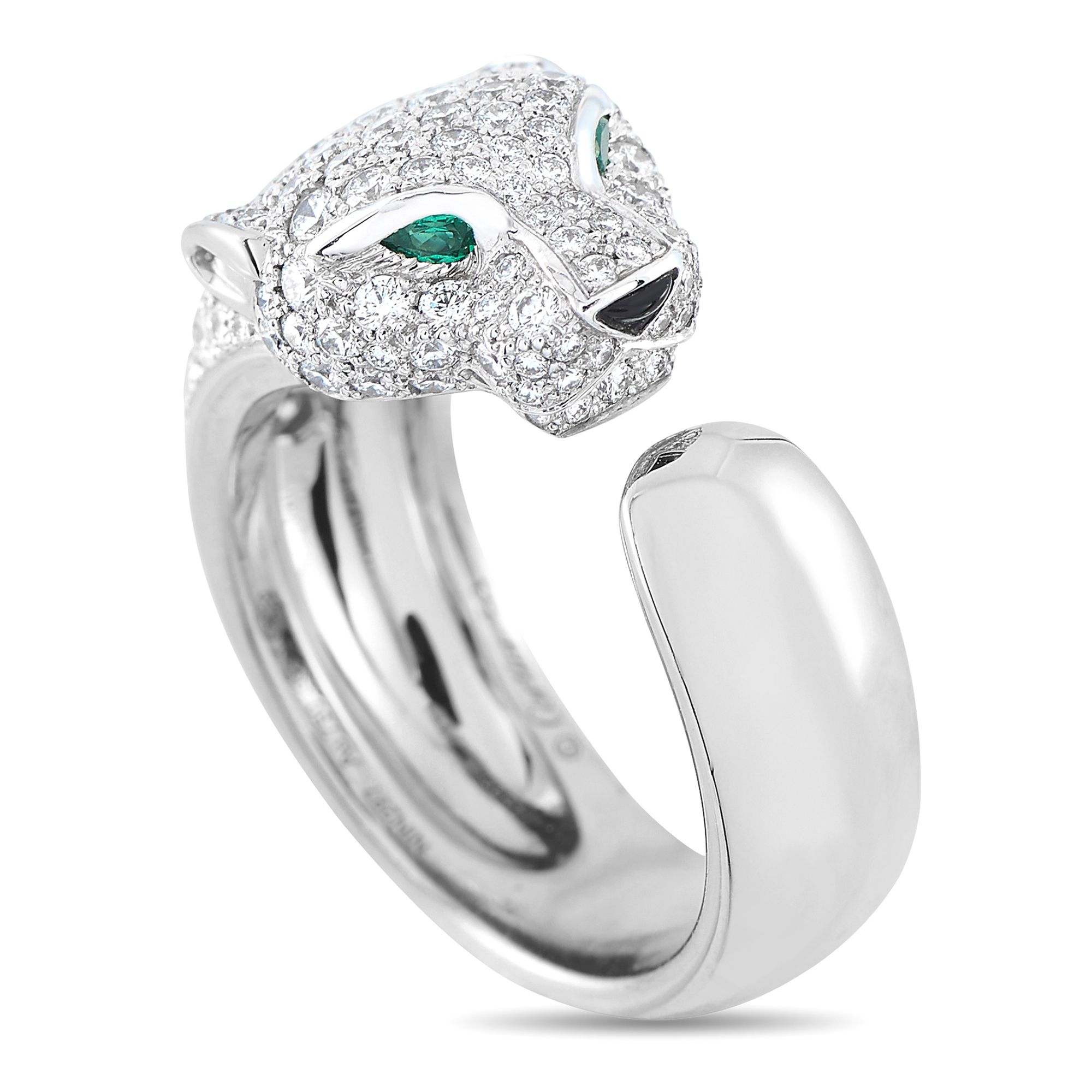 Cartier Panthère 18K White Gold 1.15ct Diamond, Emerald and Onyx Ring CA33-011725