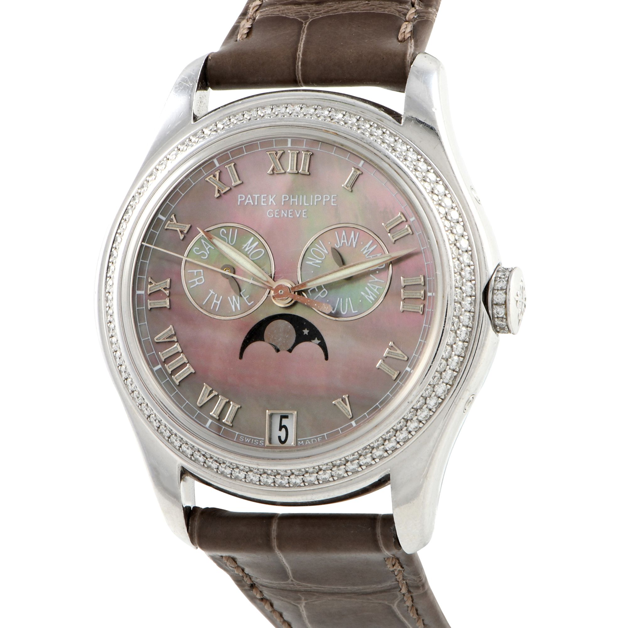 Patek Philippe Annual Calendar Mother of Pearl and Diamond White Gold Watch 4936G-001