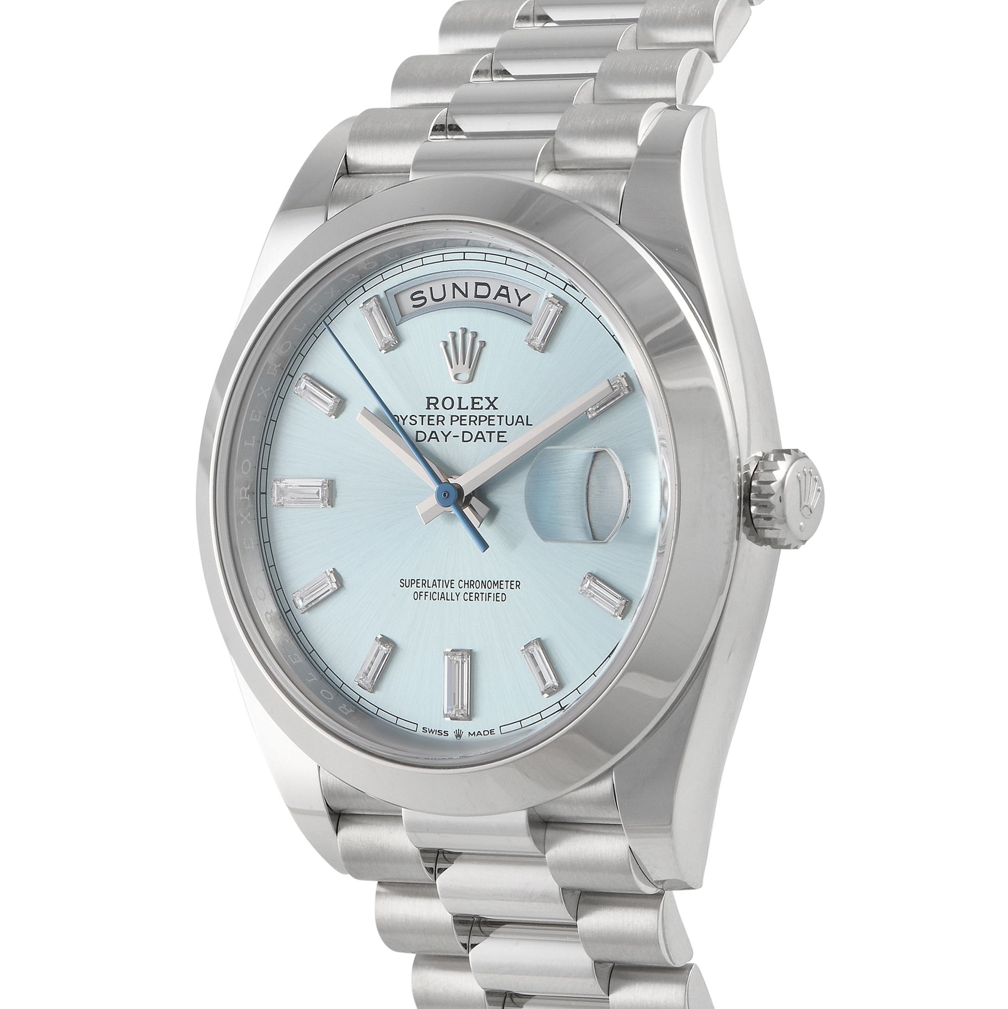 Rolex Day-Date 40 Platinum Ice Blue Diamond Dial Watch 228206