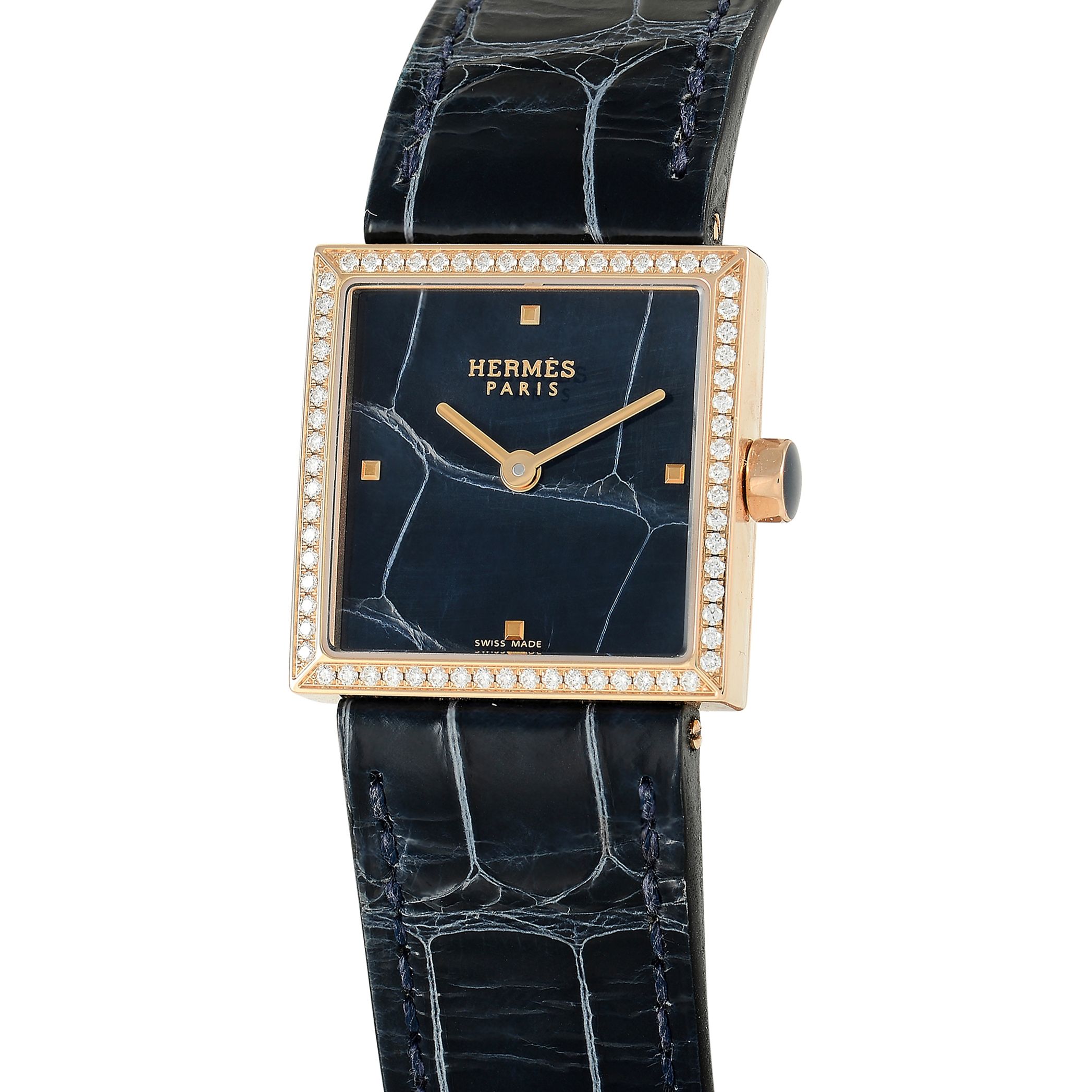 Hermès Carré Cuir Rose Gold Diamond Ladies Watch