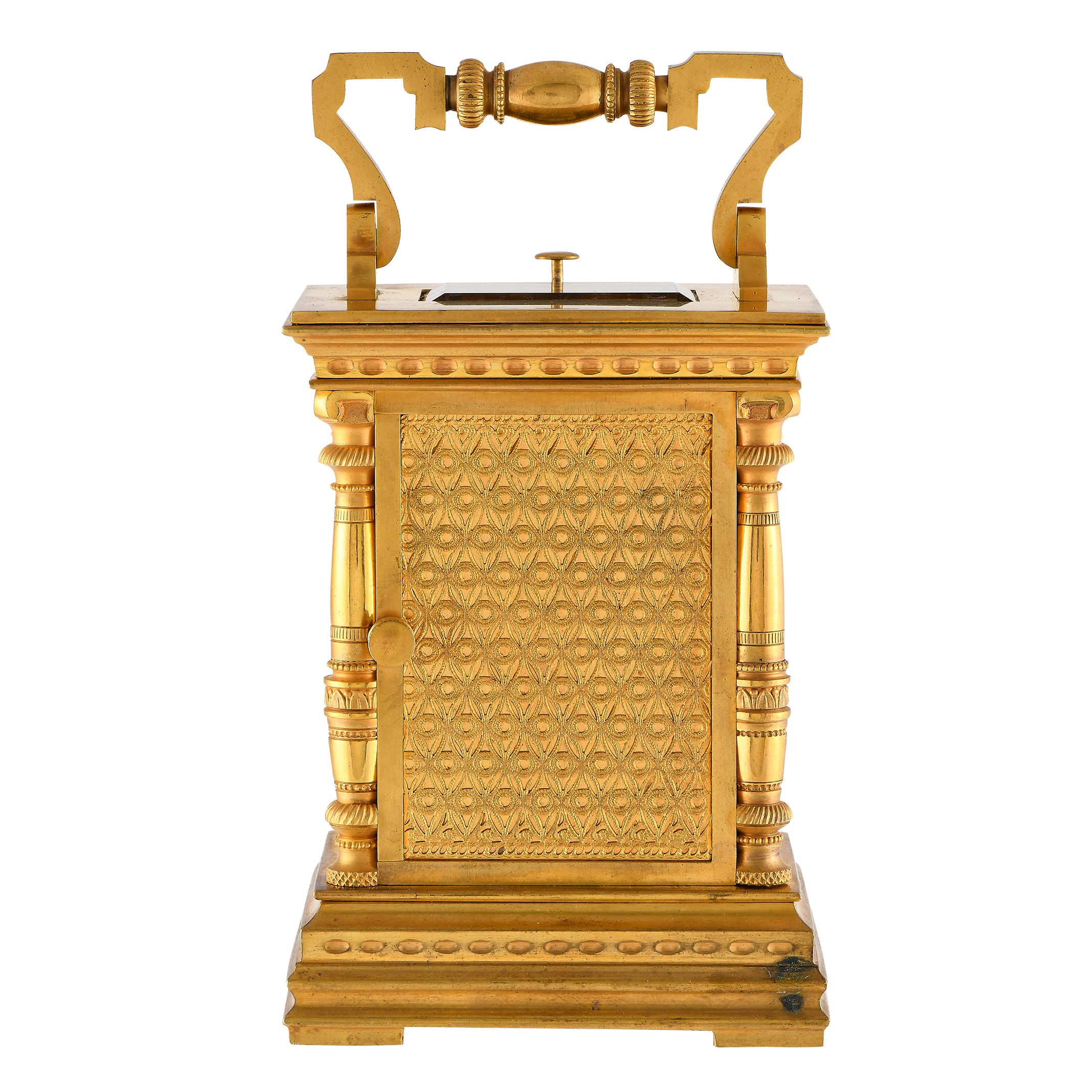 Brass & Enamel Brass & Enamel Gilt French Carriage Table Clock