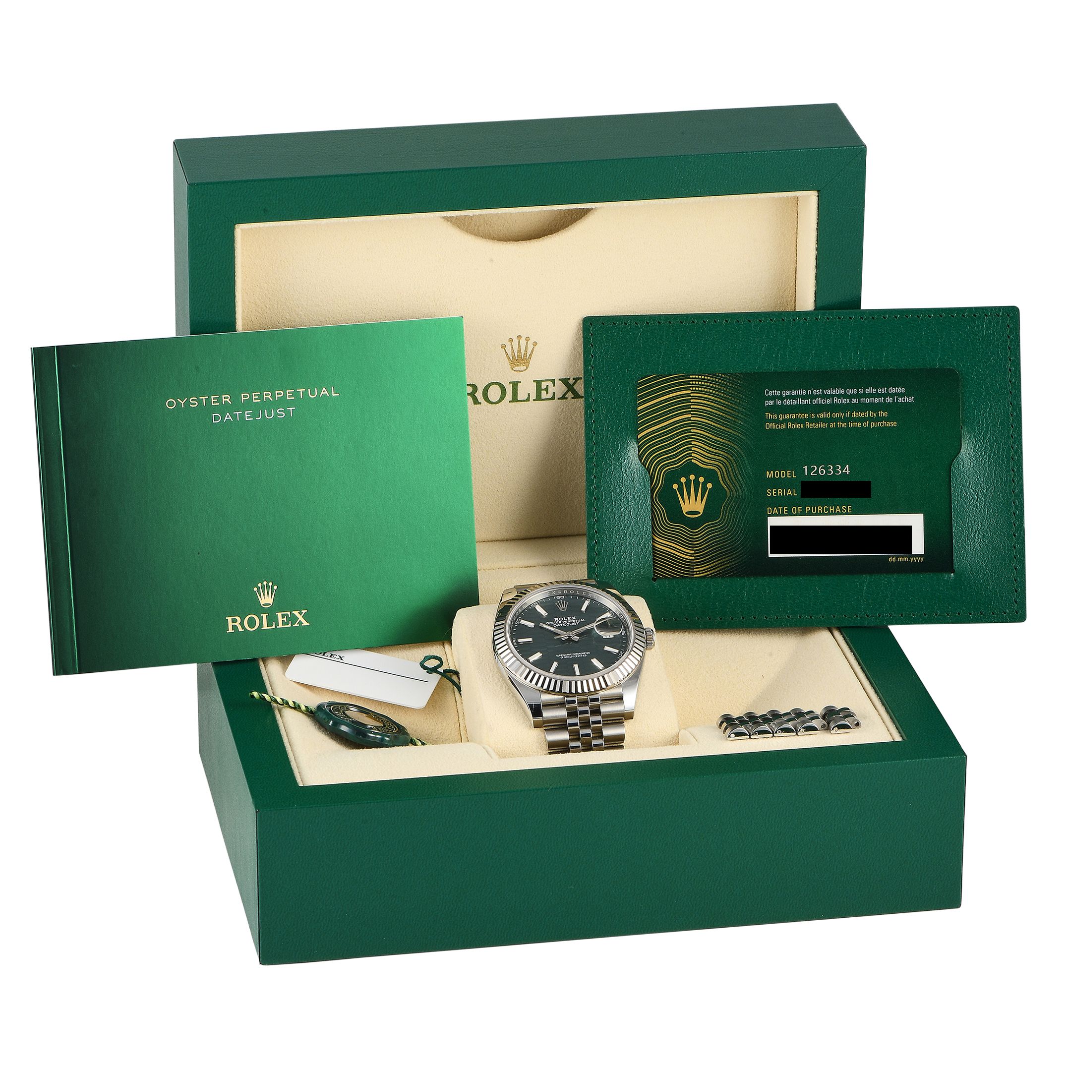 Rolex Datejust 41 Green Fluted Motif Dial Watch 126334-0030