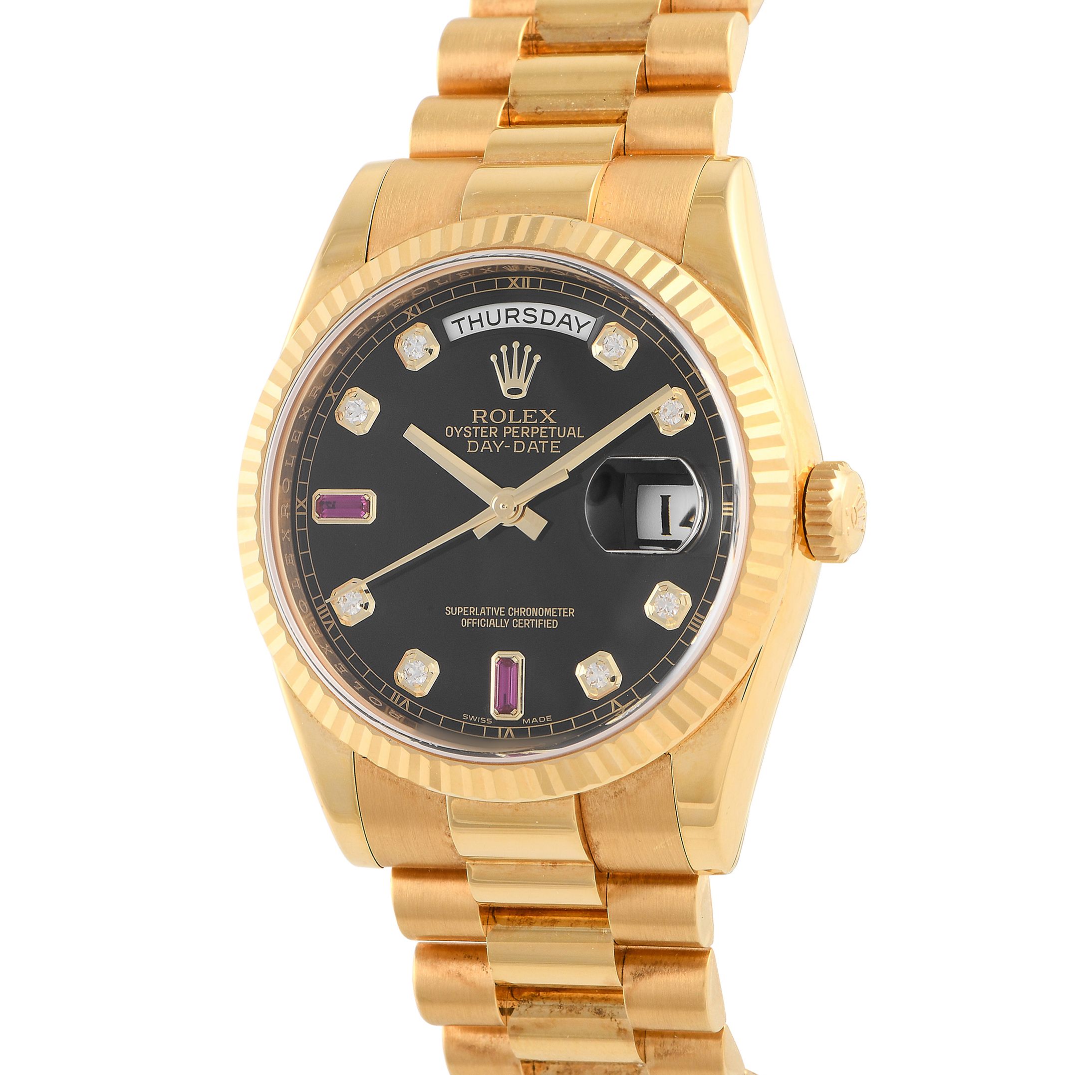Rolex Day-Date 36 Diamond and Ruby Dial Watch 118238