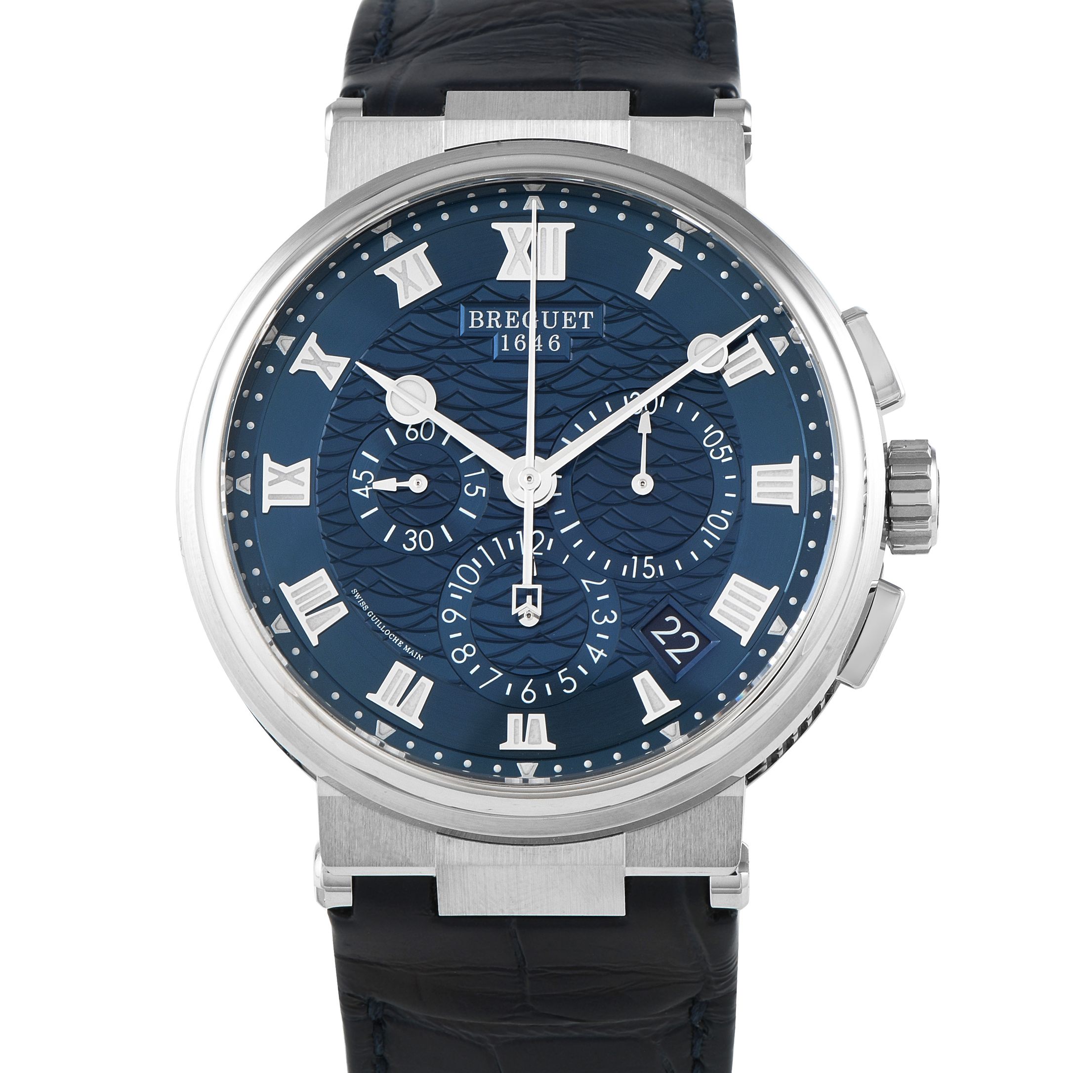 Breguet Marine Chronograph Blue Dial White Gold Watch 5527BB/Y2/5WV