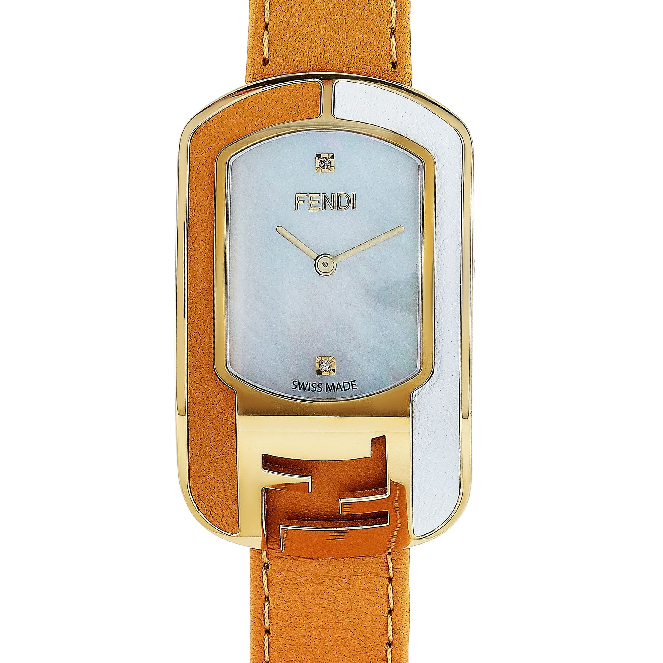 Fendi Chameleon Gold-Tone Tan and White Leather Quartz Watch F334434551D1