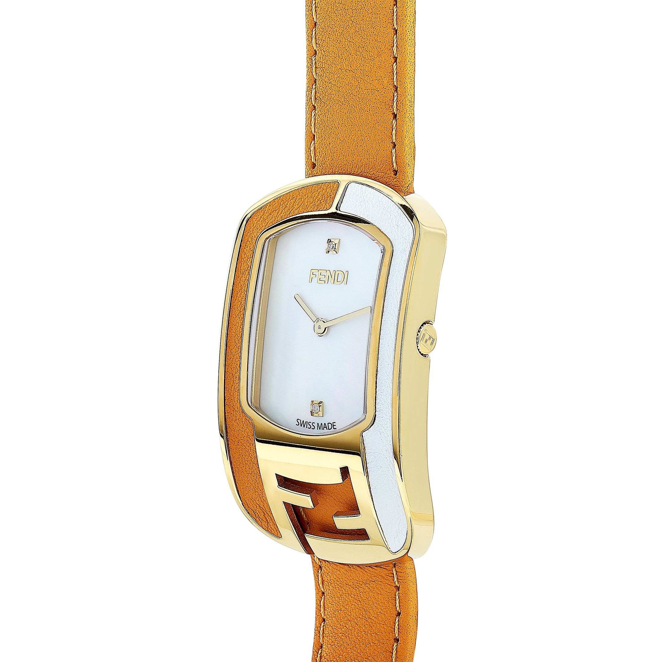 Fendi Chameleon Gold-Tone Tan and White Leather Quartz Watch F334434551D1
