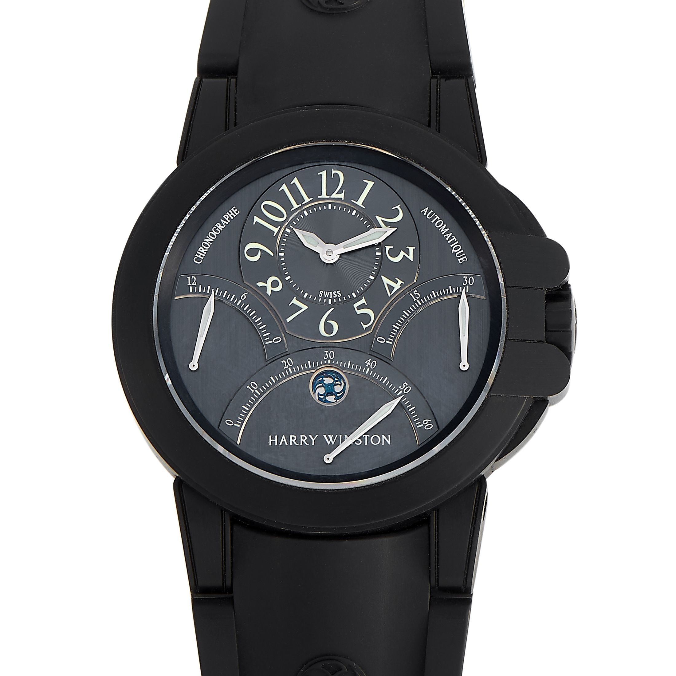 Harry Winston Ocean Triple Retrograde Black Zalium Chronograph Watch 400-MCRA44ZK