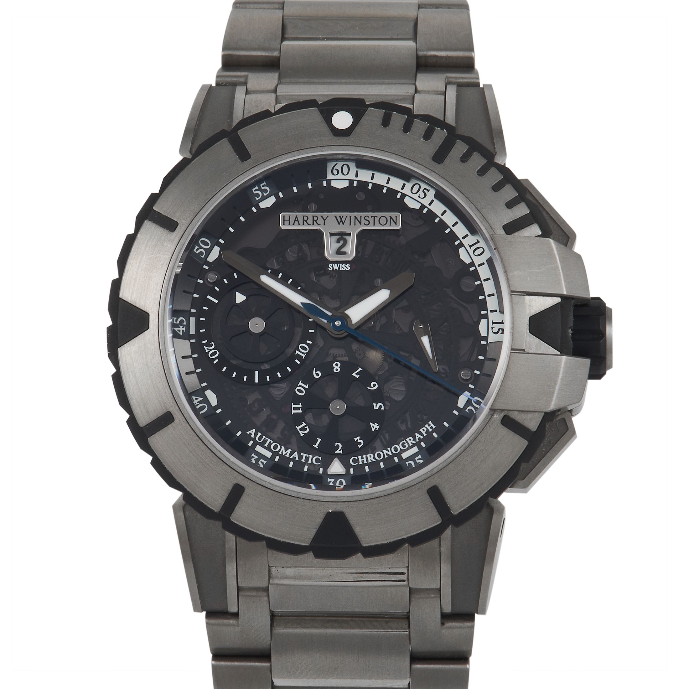 Harry Winston Ocean 44 mm Stainless Steel Transparent Skeleton Dial Watch 411/mca44zz.k