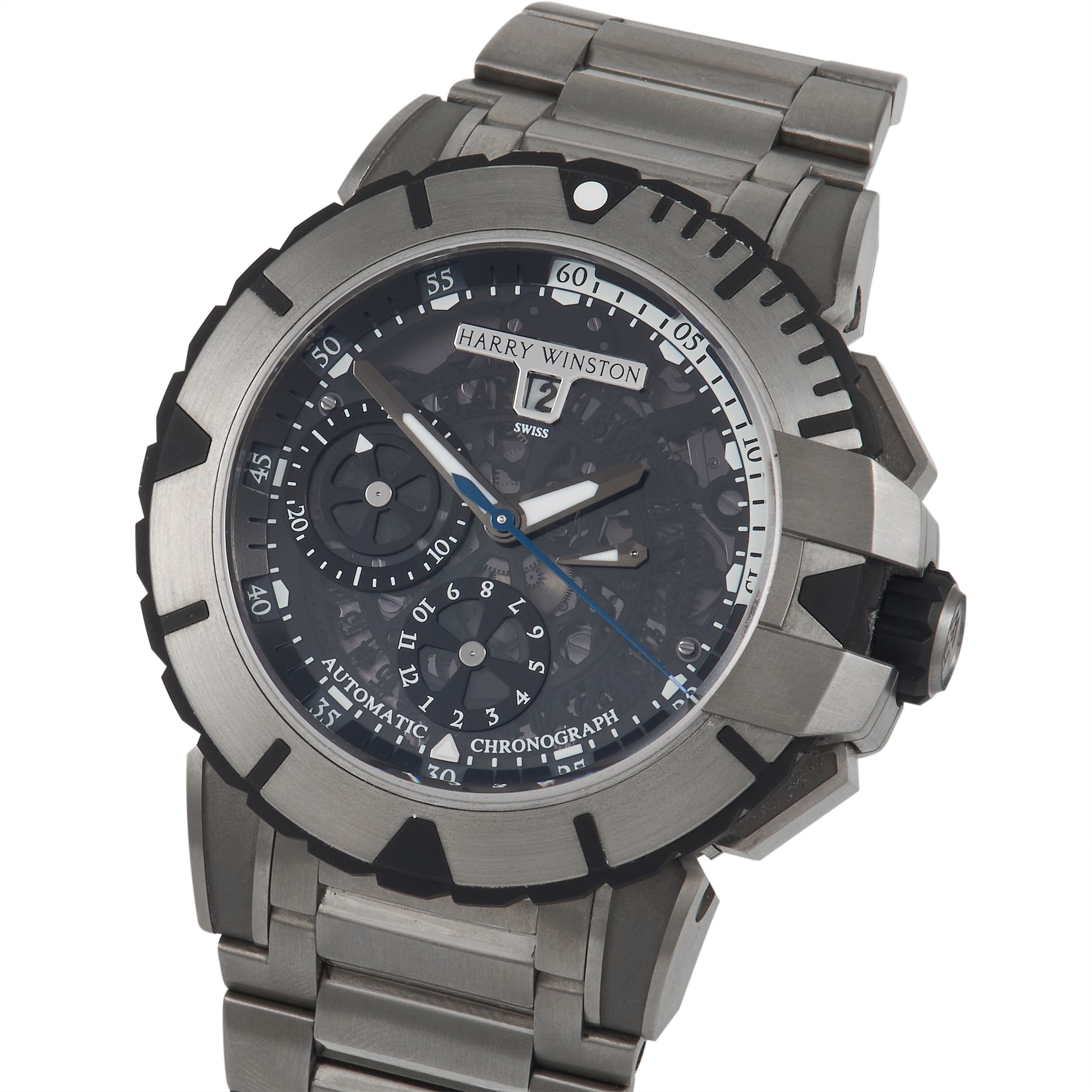 Harry Winston Ocean 44 mm Stainless Steel Transparent Skeleton Dial Watch 411/mca44zz.k