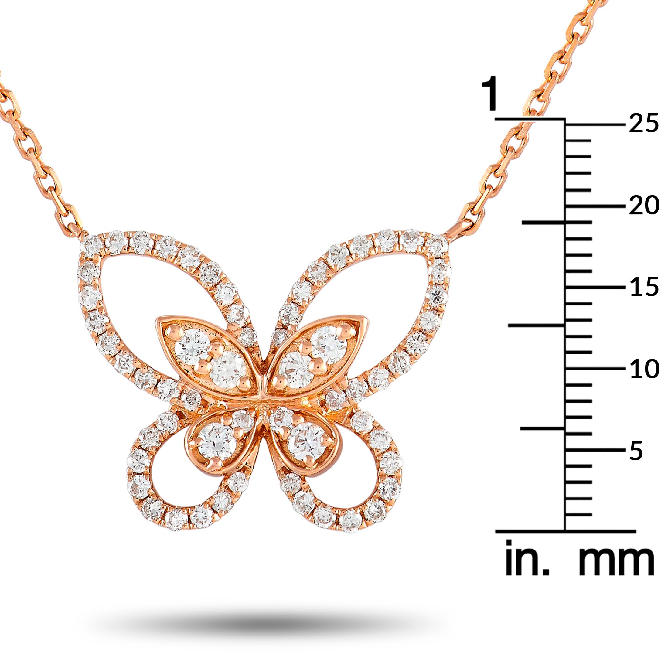 LB Exclusive 18K Rose Gold 0.46 ct Diamond Butterfly Necklace ANK-16359-R