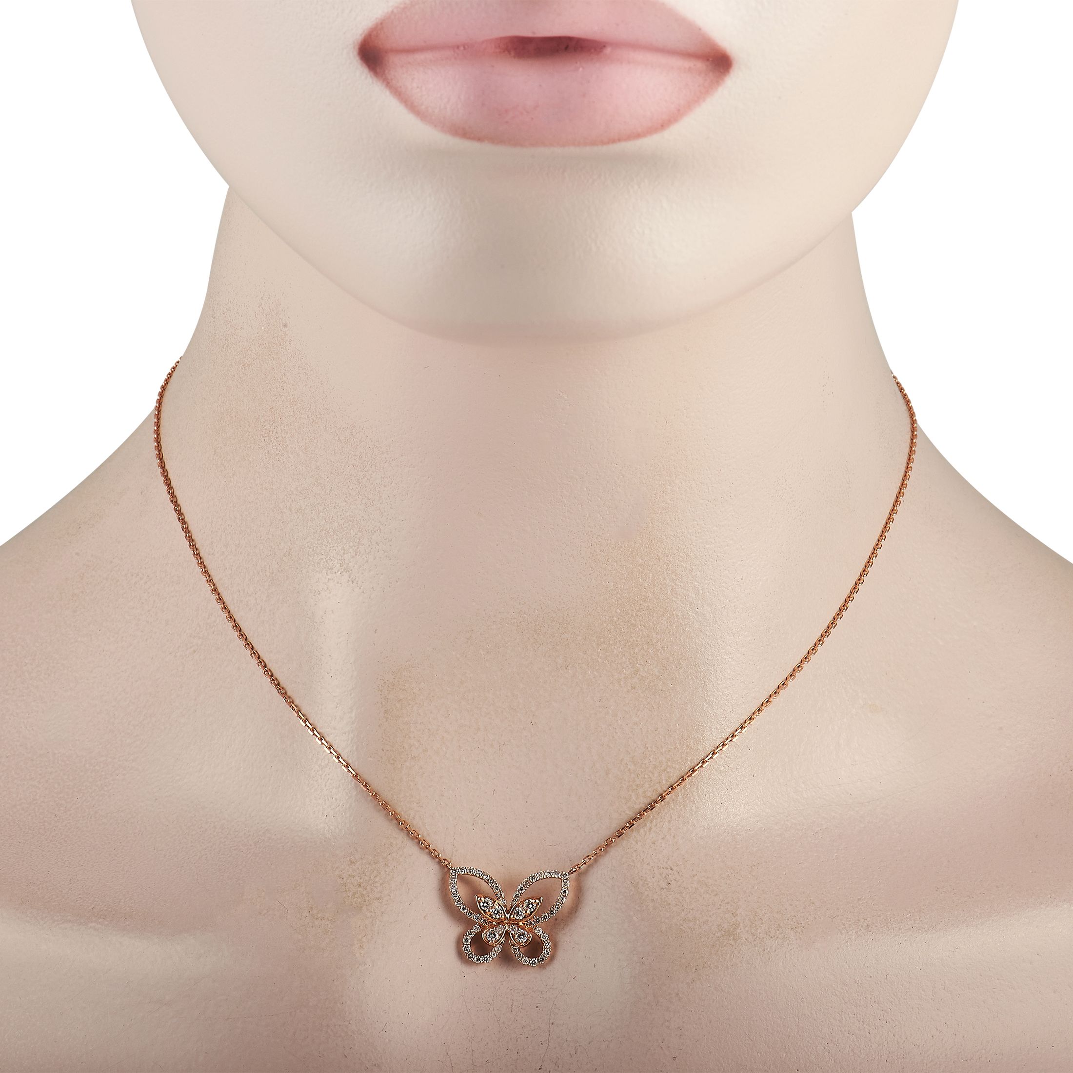 LB Exclusive 18K Rose Gold 0.46 ct Diamond Butterfly Necklace ANK-16359-R