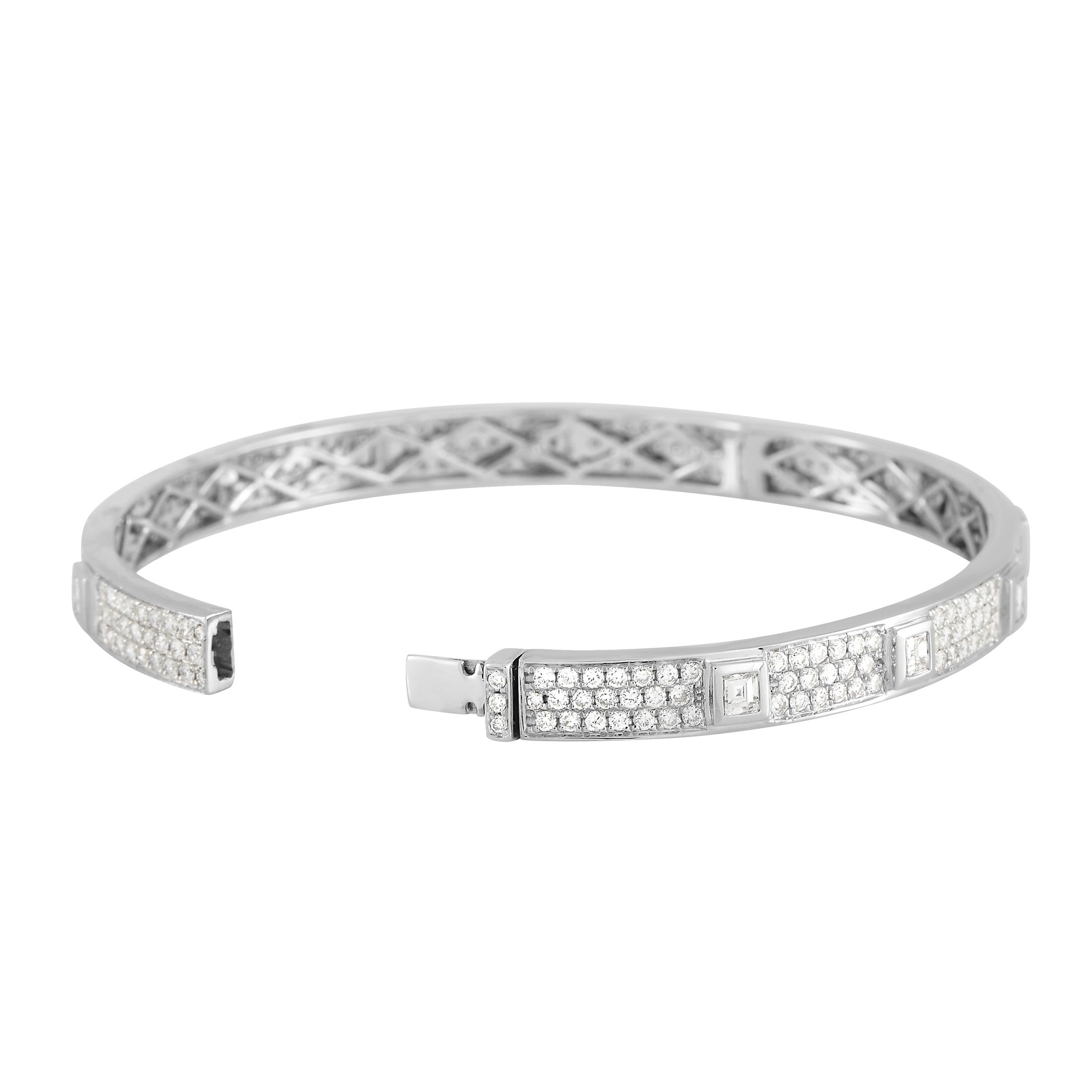 LB Exclusive 18K White Gold 4.24 ct Diamond Bangle Bracelet ALB-16217-1
