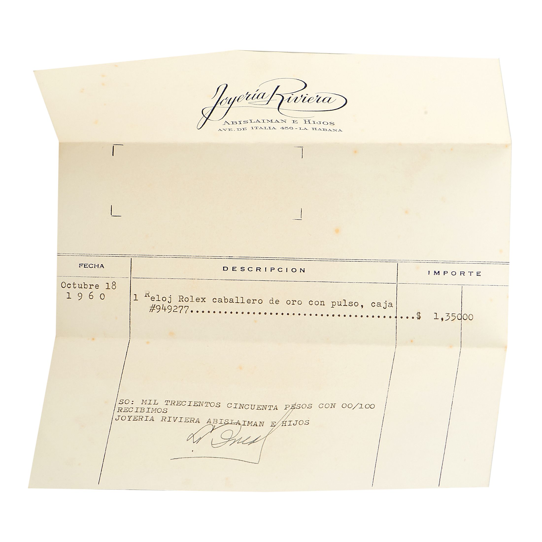 Rolex Precision Metropolitan Joyeria Riviera Signed Watch 4325