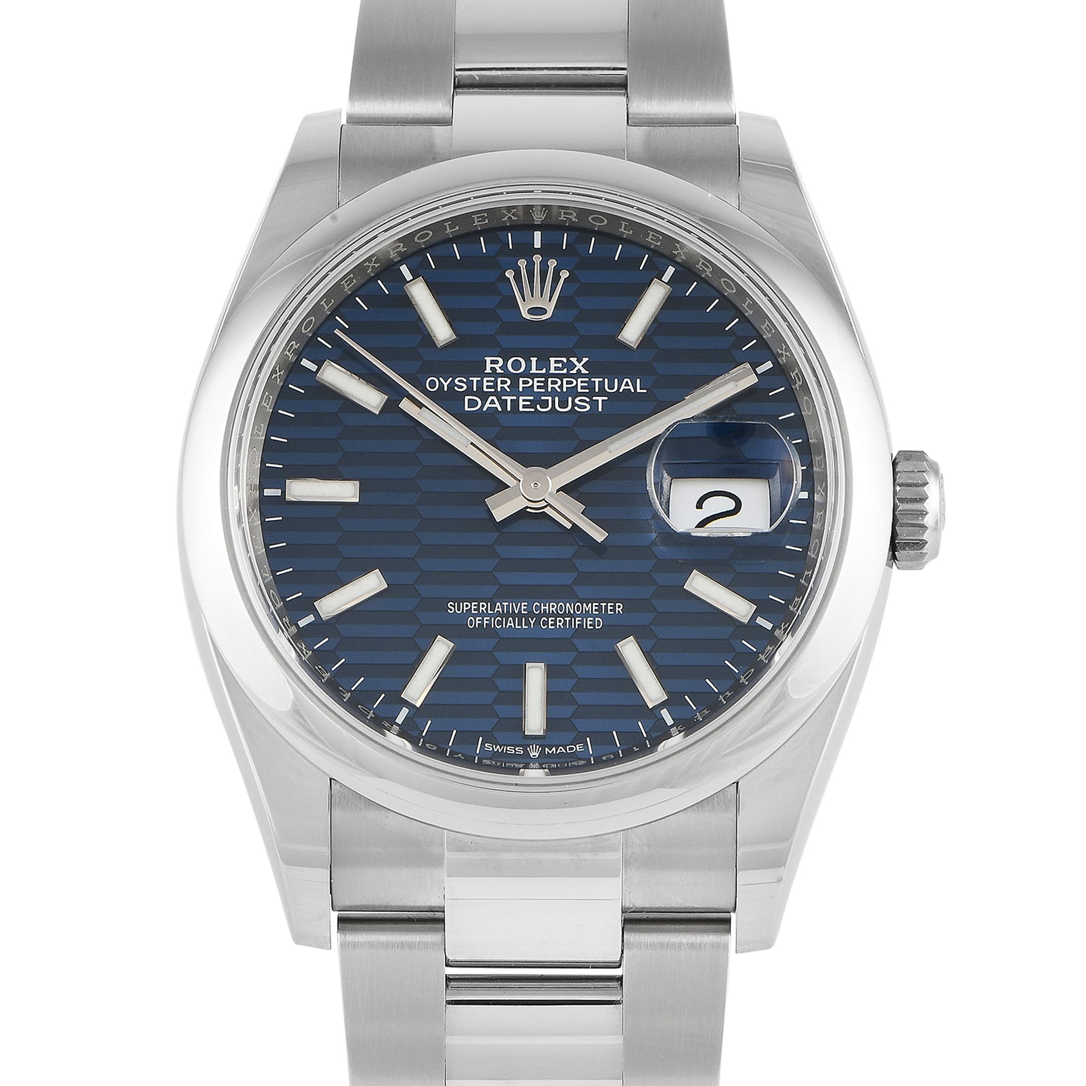 Rolex Oyster Perpetual Datejust 36 Bright Blue Fluted Dial Watch 126200-0022