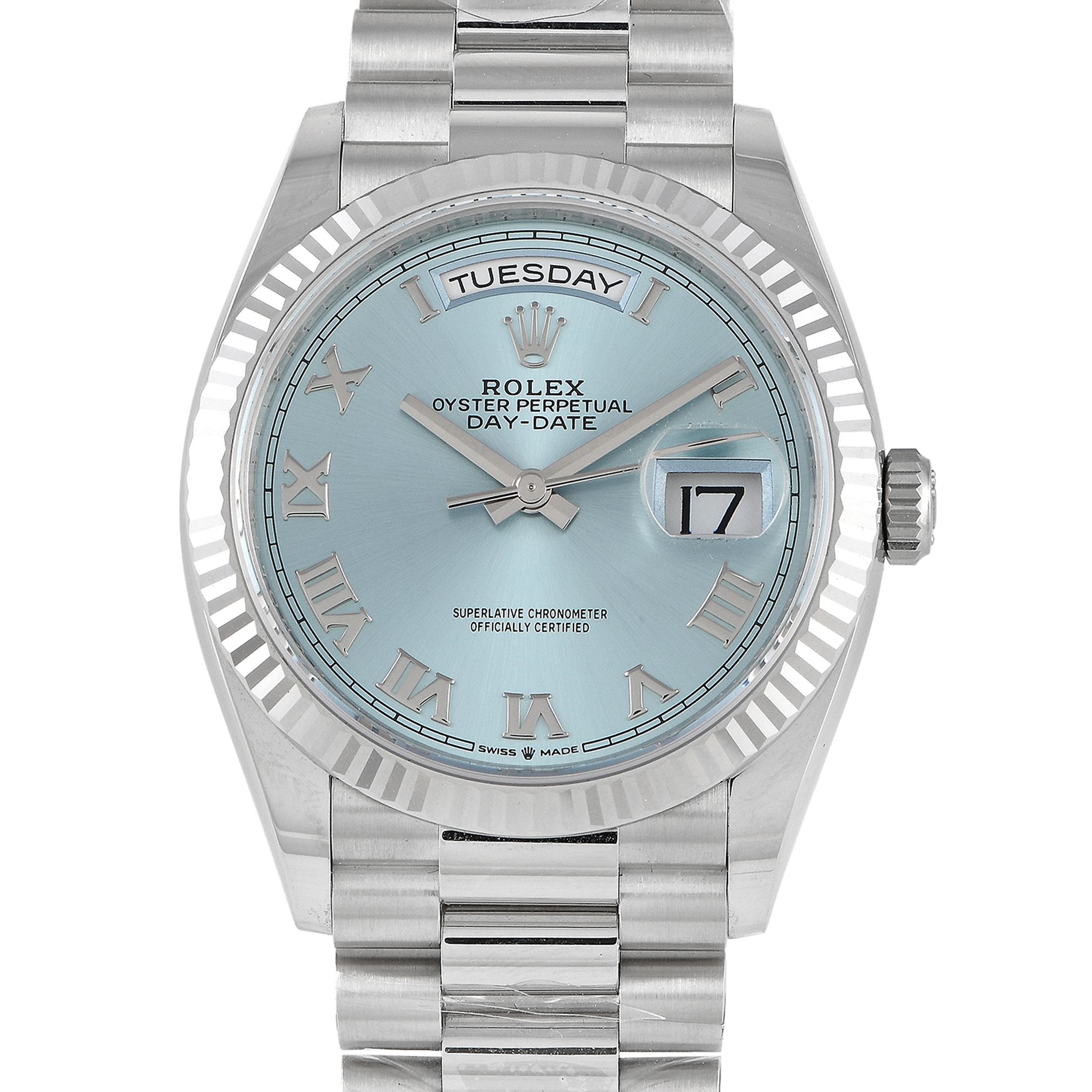 Rolex Day-Date 36 Platinum Ice Blue Dial Watch 128236