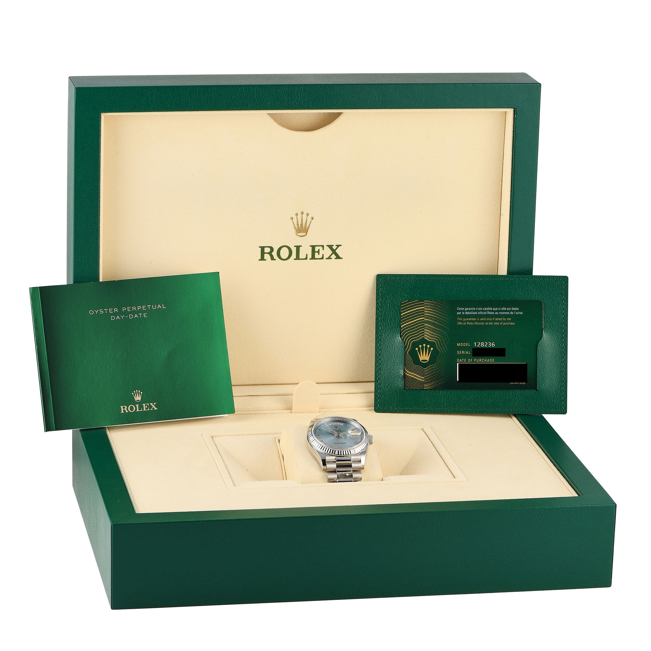 Rolex Day-Date 36 Platinum Ice Blue Dial Watch 128236