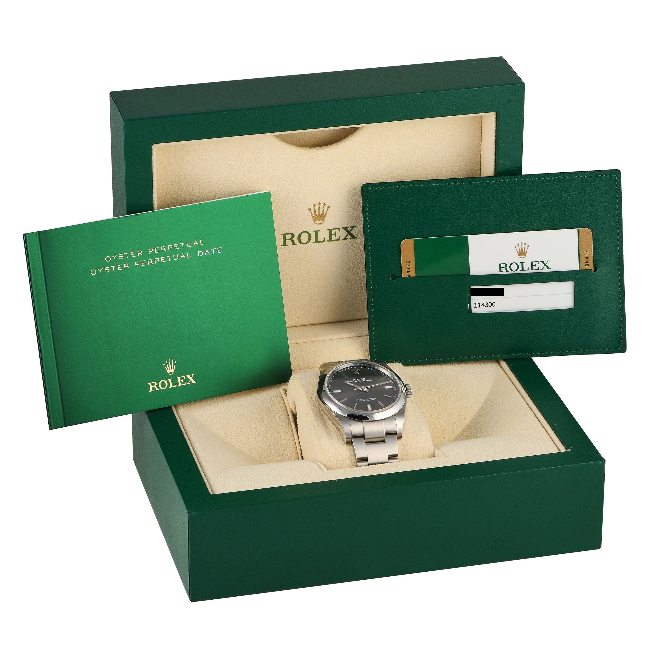 Rolex Oyster Perpetual 39 Dark Rhodium Dial Watch 114300