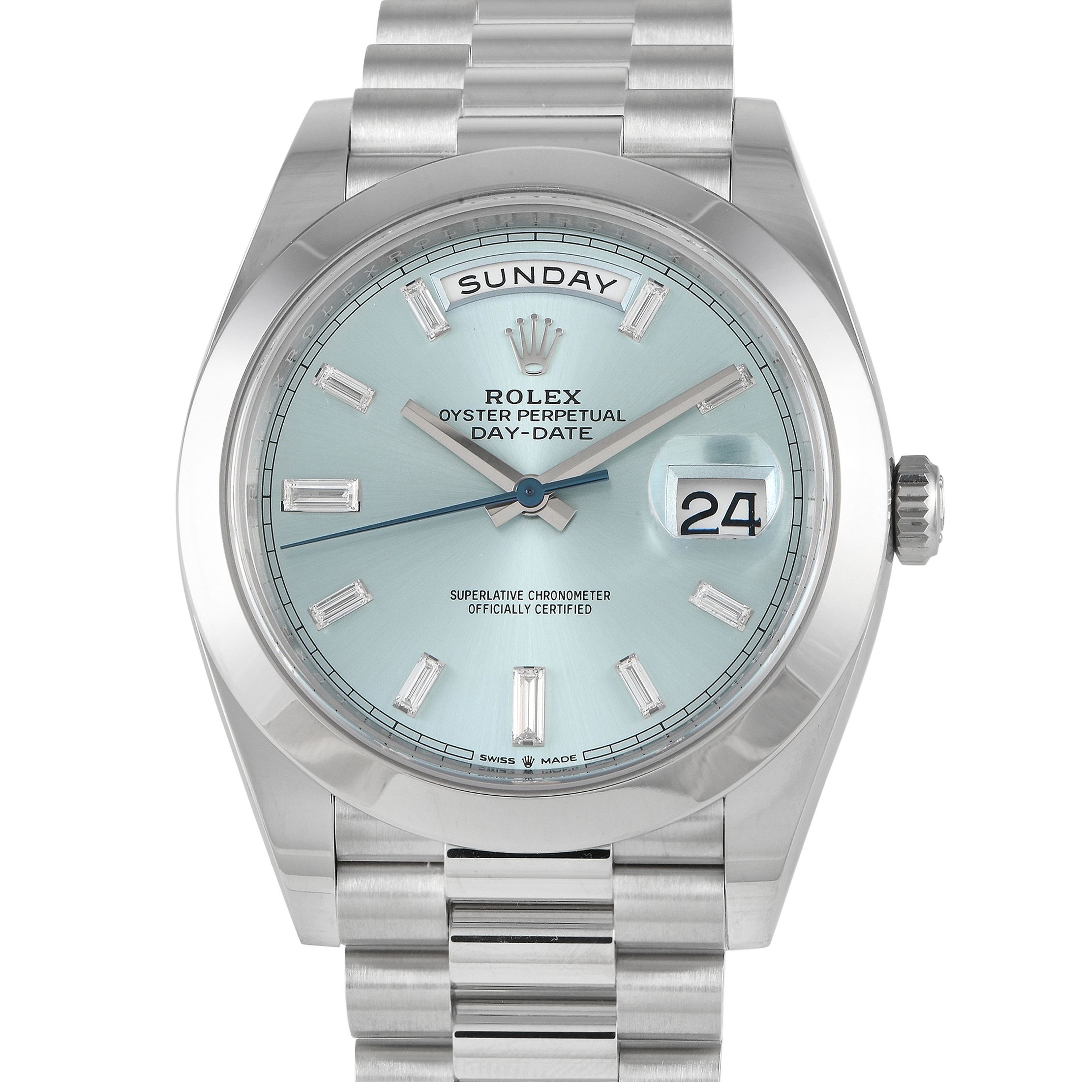 Rolex Day-Date 40 Platinum Ice Blue Diamond Dial Watch 228206