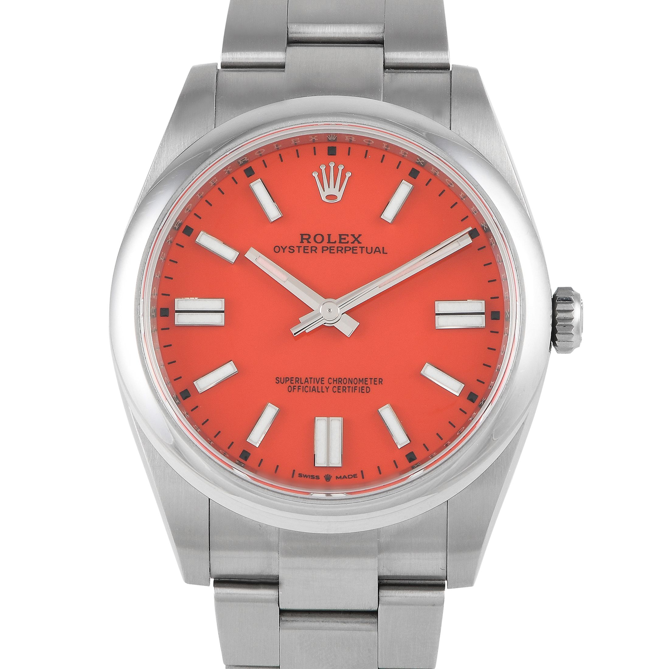 Rolex Oyster Perpetual 41 Coral Red Dial Watch 124300-007