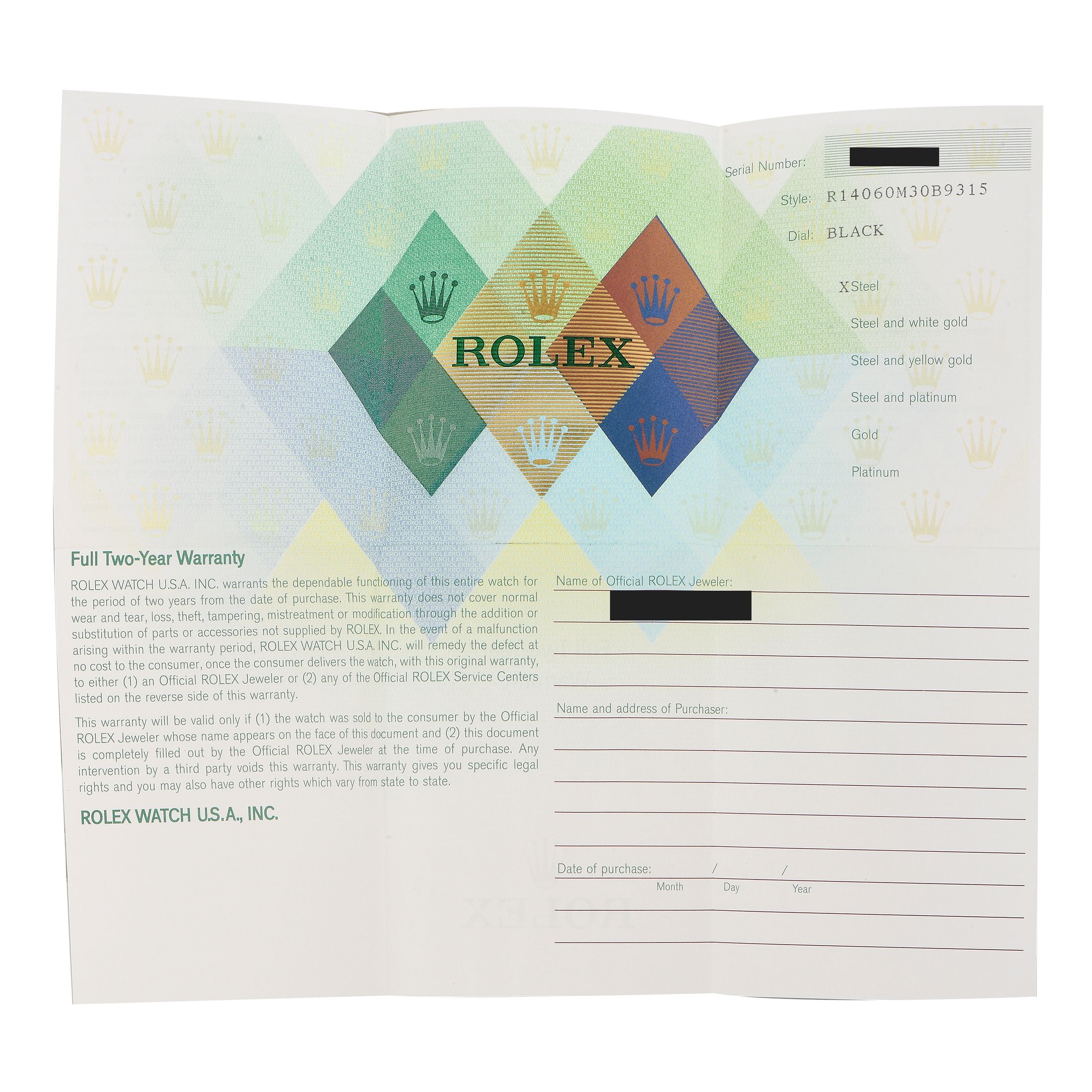 Rolex Submariner No-Date Watch 14060M