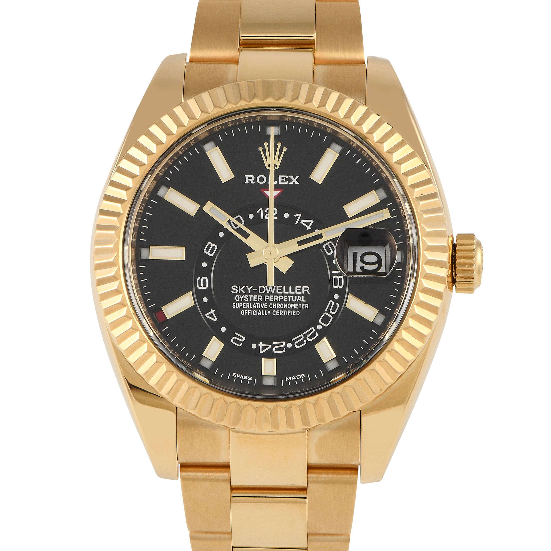 Rolex Sky-Dweller Yellow Gold Black Dial Watch 326938