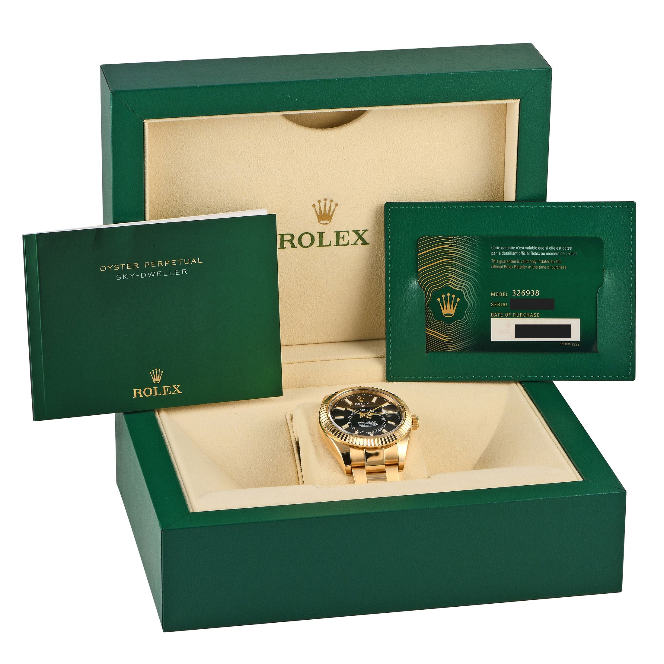 Rolex Sky-Dweller Yellow Gold Black Dial Watch 326938