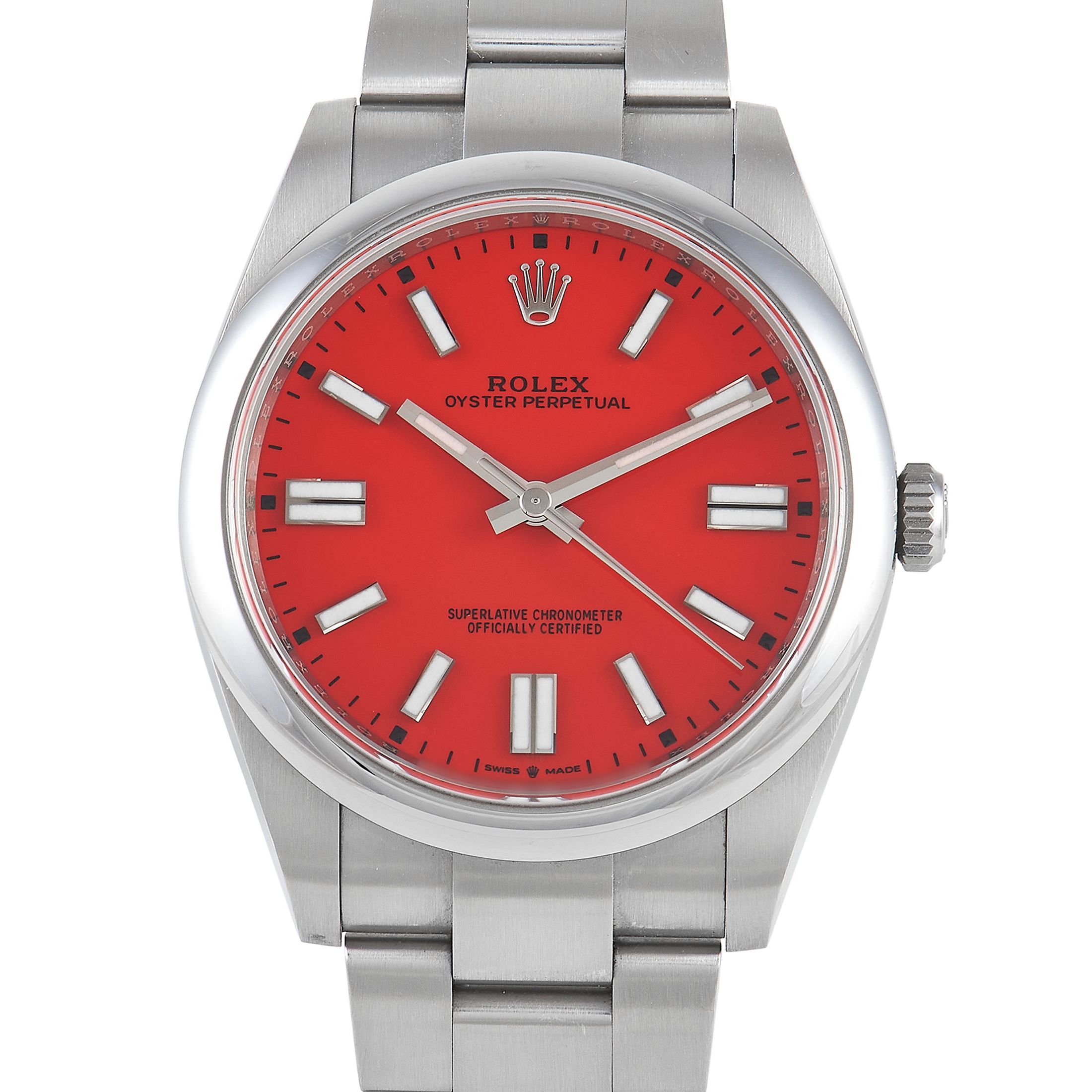 Rolex Oyster Perpetual 41 Coral Red Dial Watch 124300-0007