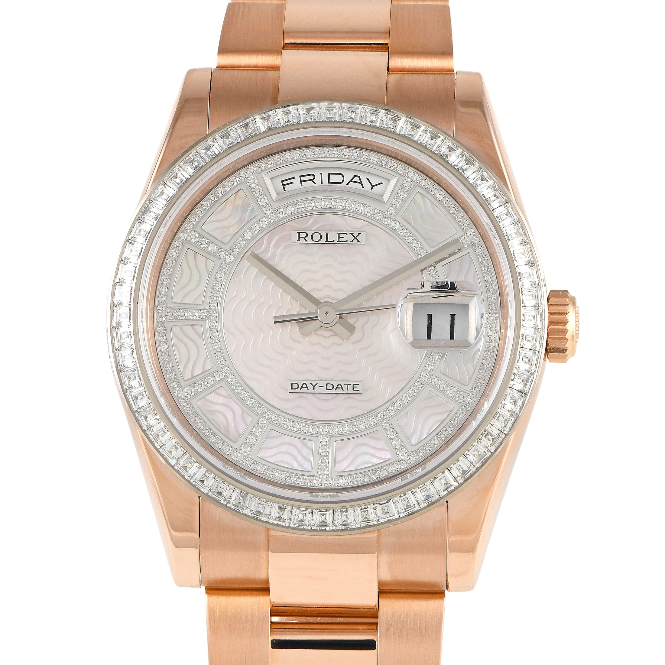 Rolex Day-Date 36 Carousel Pink Mother of Pearl Diamond Dial Watch 118395BR