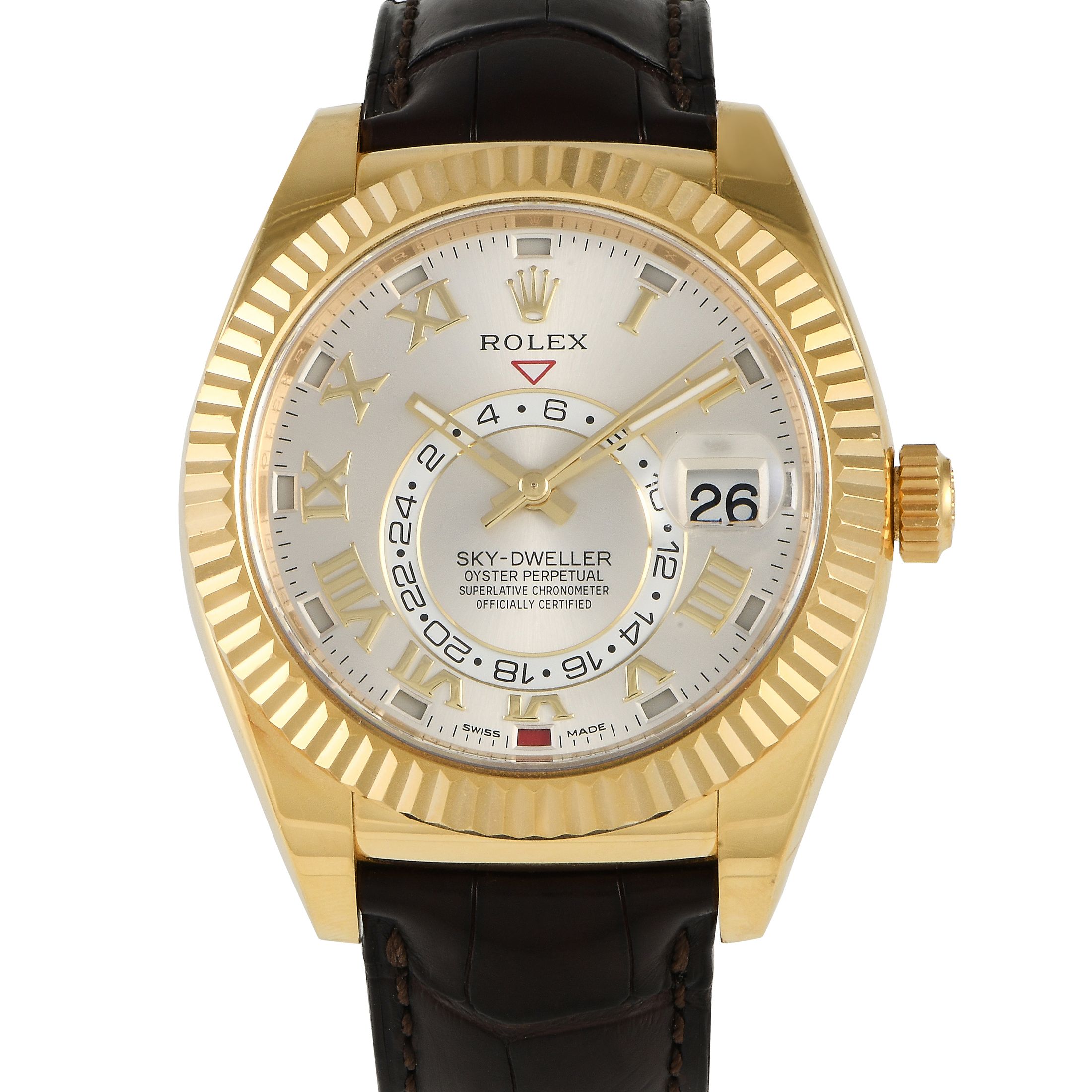 Rolex Sky-Dweller Silver Dial Yellow Gold Watch 326138-SLVRLBR