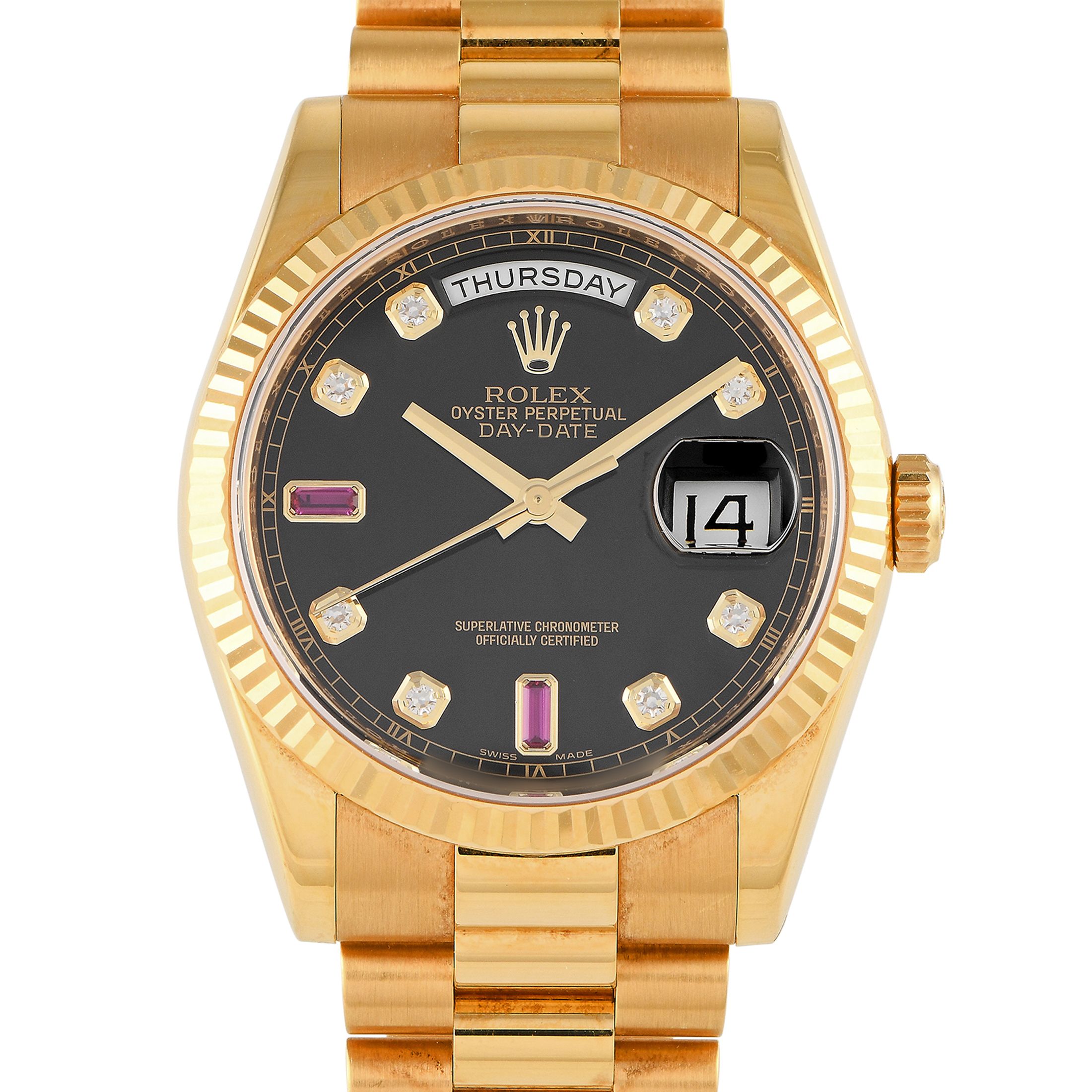 Rolex Day-Date 36 Diamond and Ruby Dial Watch 118238