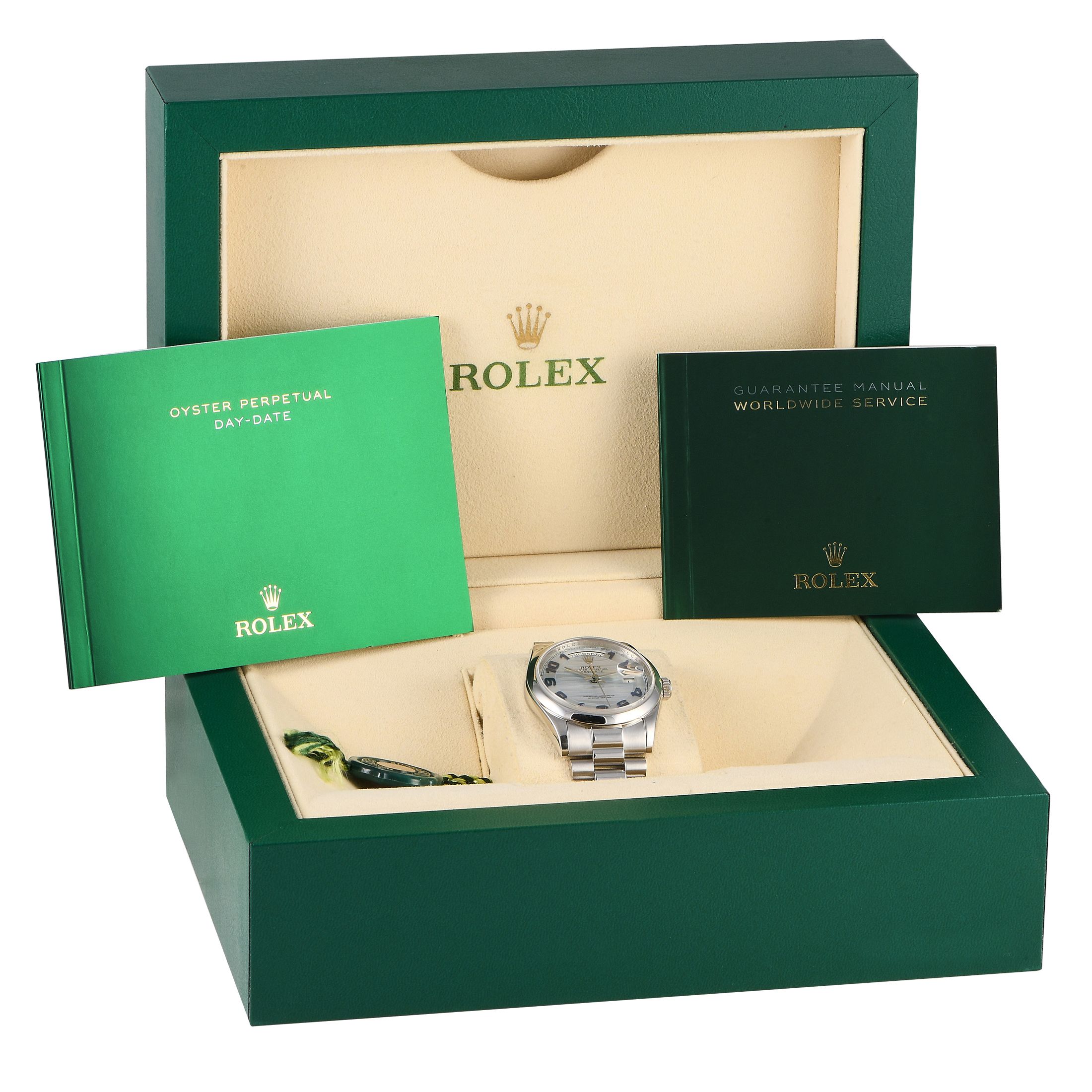 Rolex Day-Date 36 Platinum Ice Blue Wave Dial Watch 118206