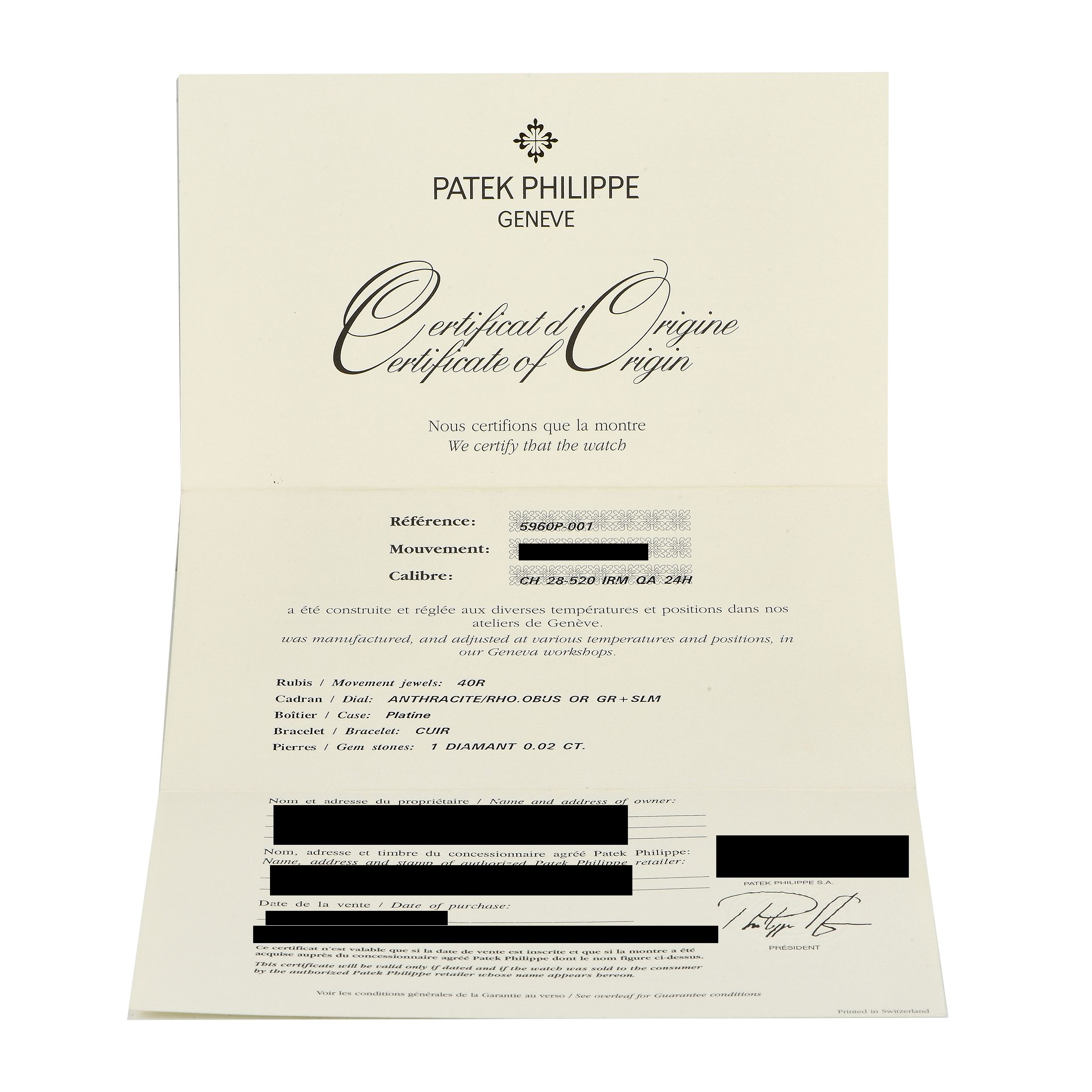 Patek Philippe Annual Calendar Chronograph Watch 5960P-001