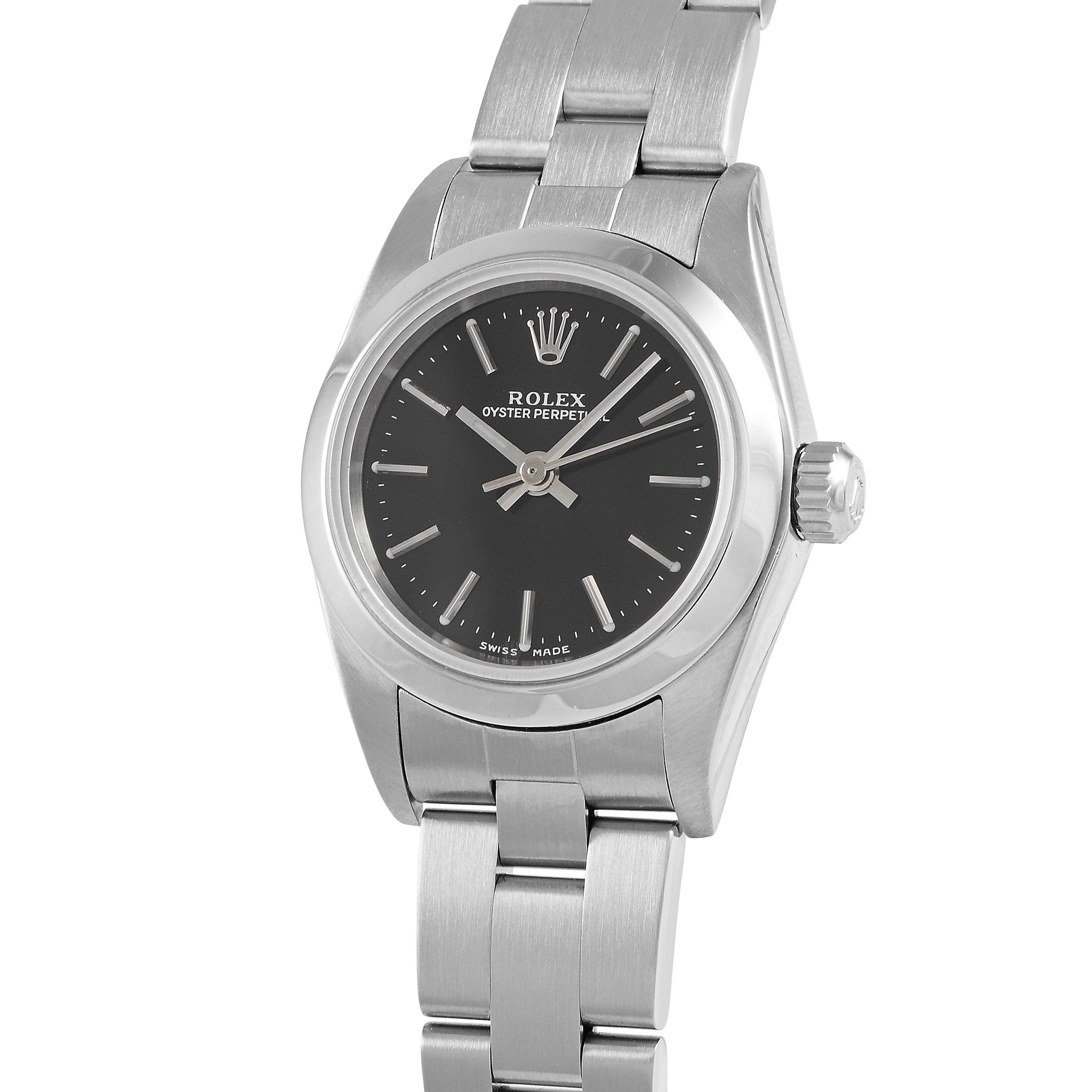 Rolex Oyster Perpetual Black Dial Ladies Watch 76080