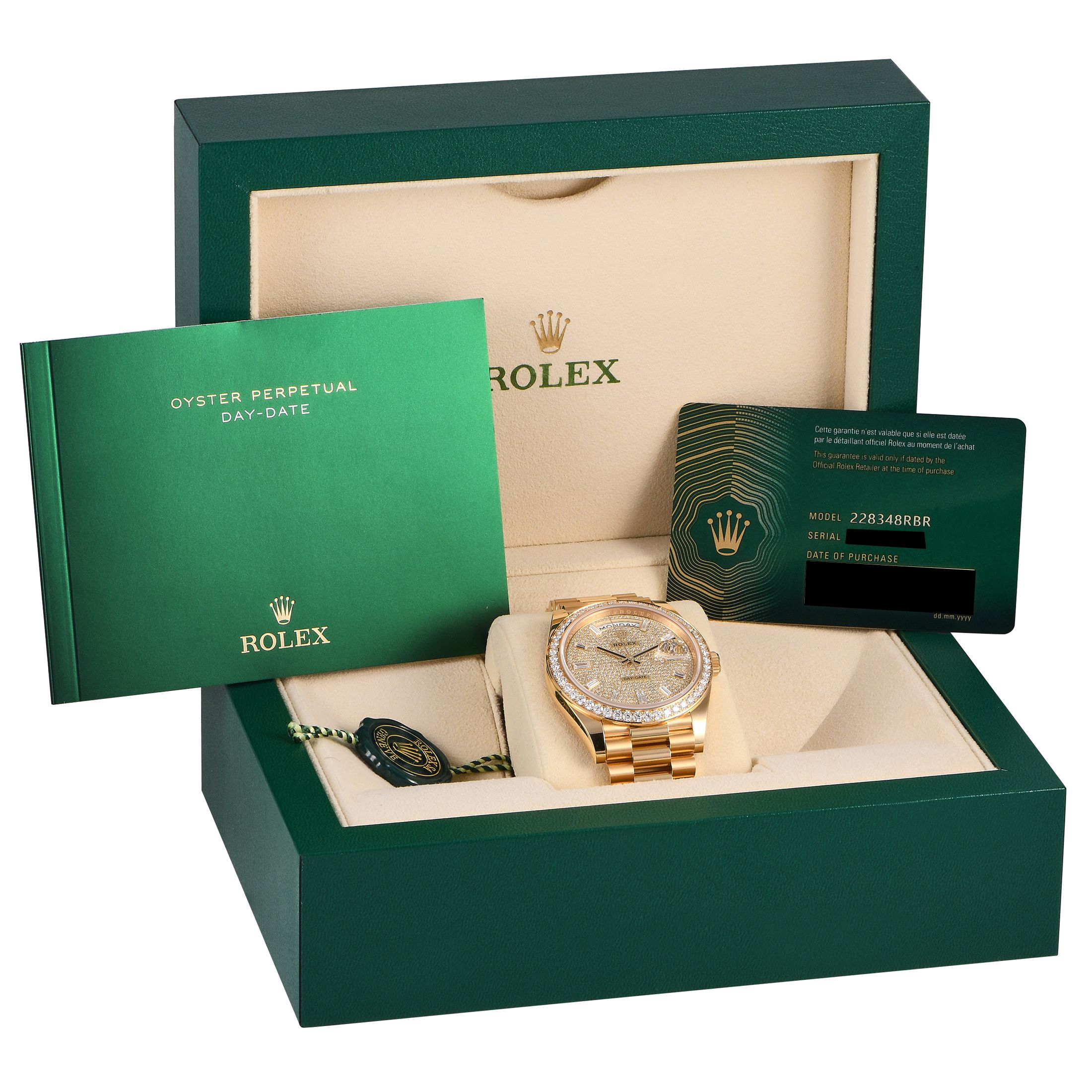 Rolex Day-Date 40 Diamond Pave 18K Yellow Gold Watch 228348RBR