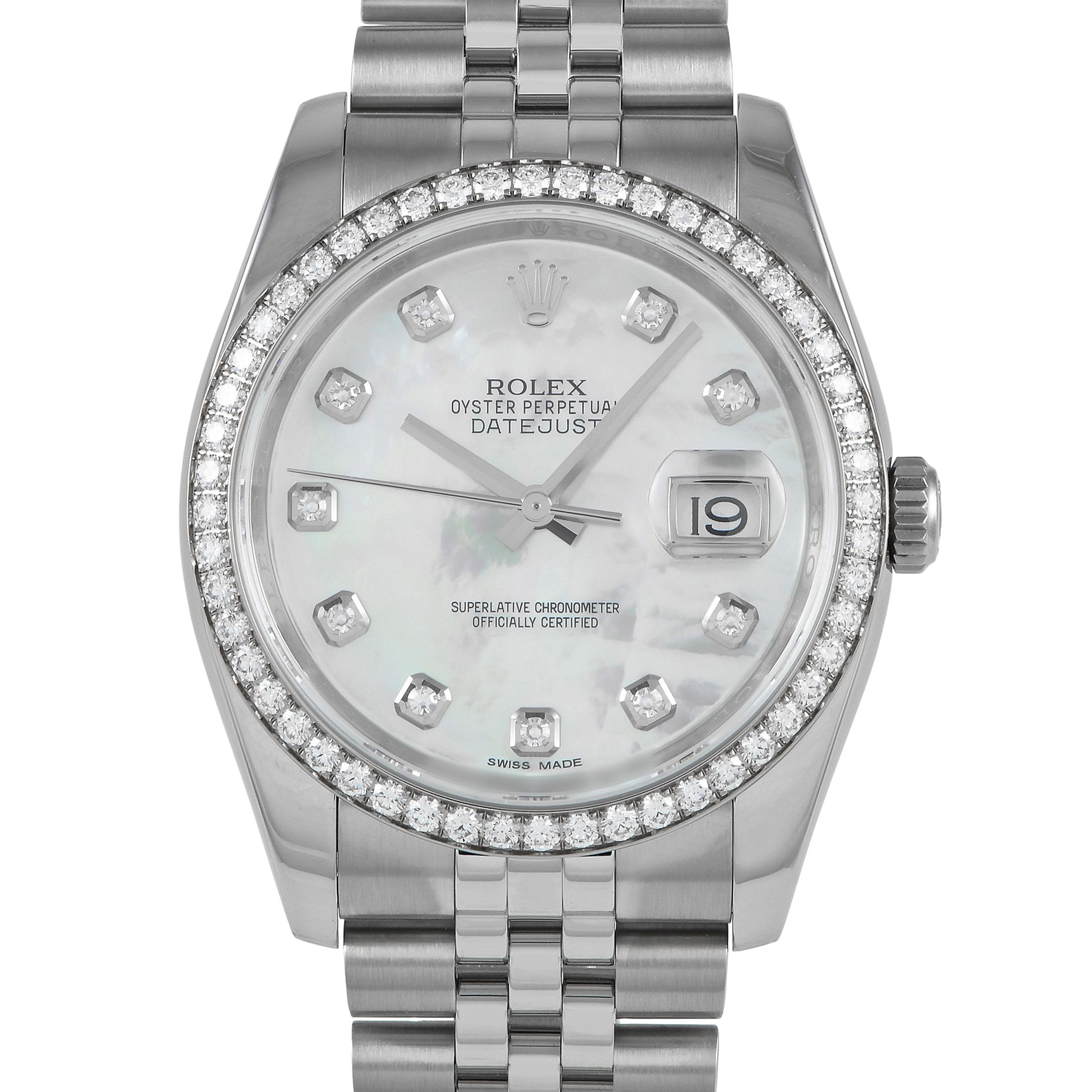 Rolex Datejust 36 Mother of Pearl Dial Diamond Bezel Watch 116244