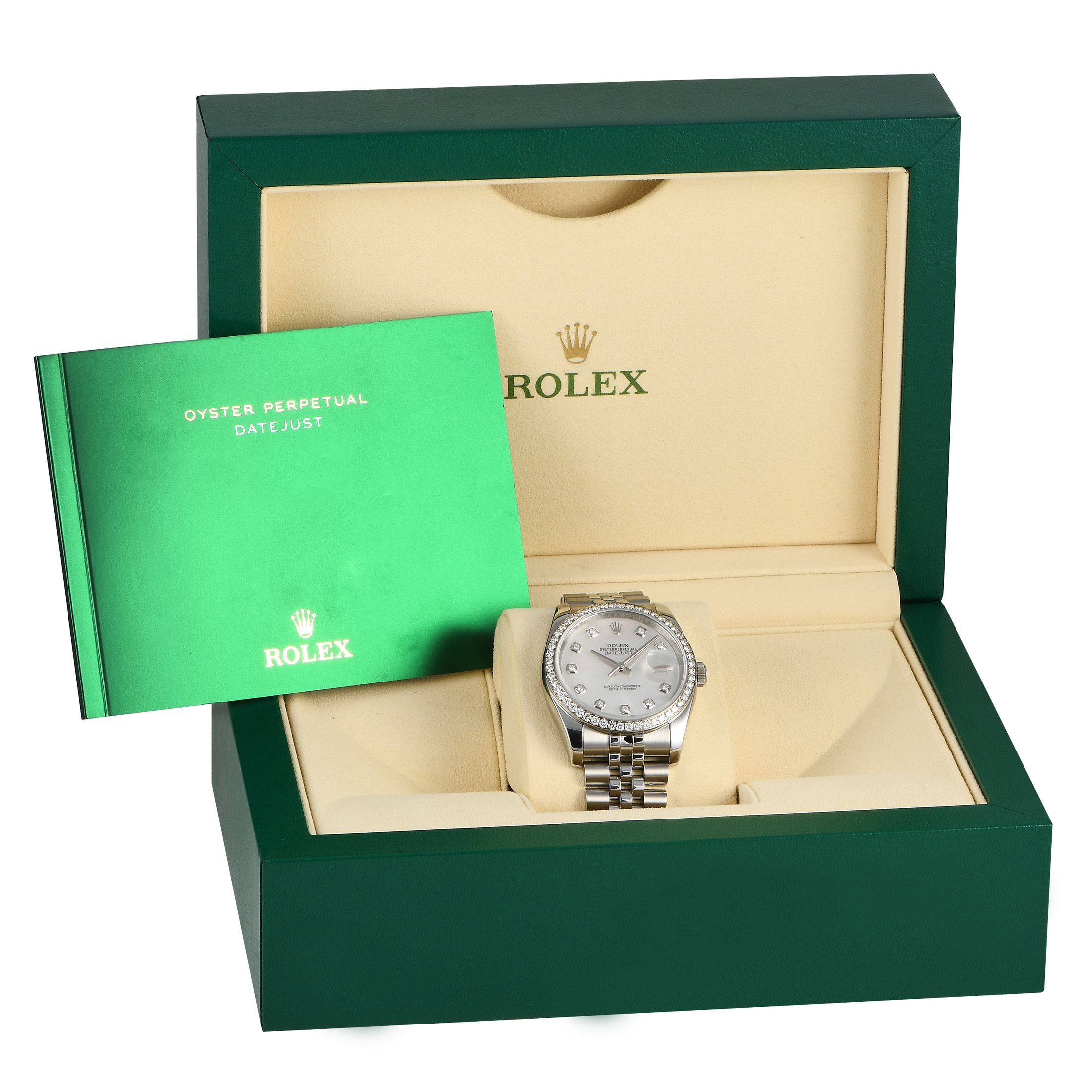Rolex Datejust 36 Mother of Pearl Dial Diamond Bezel Watch 116244