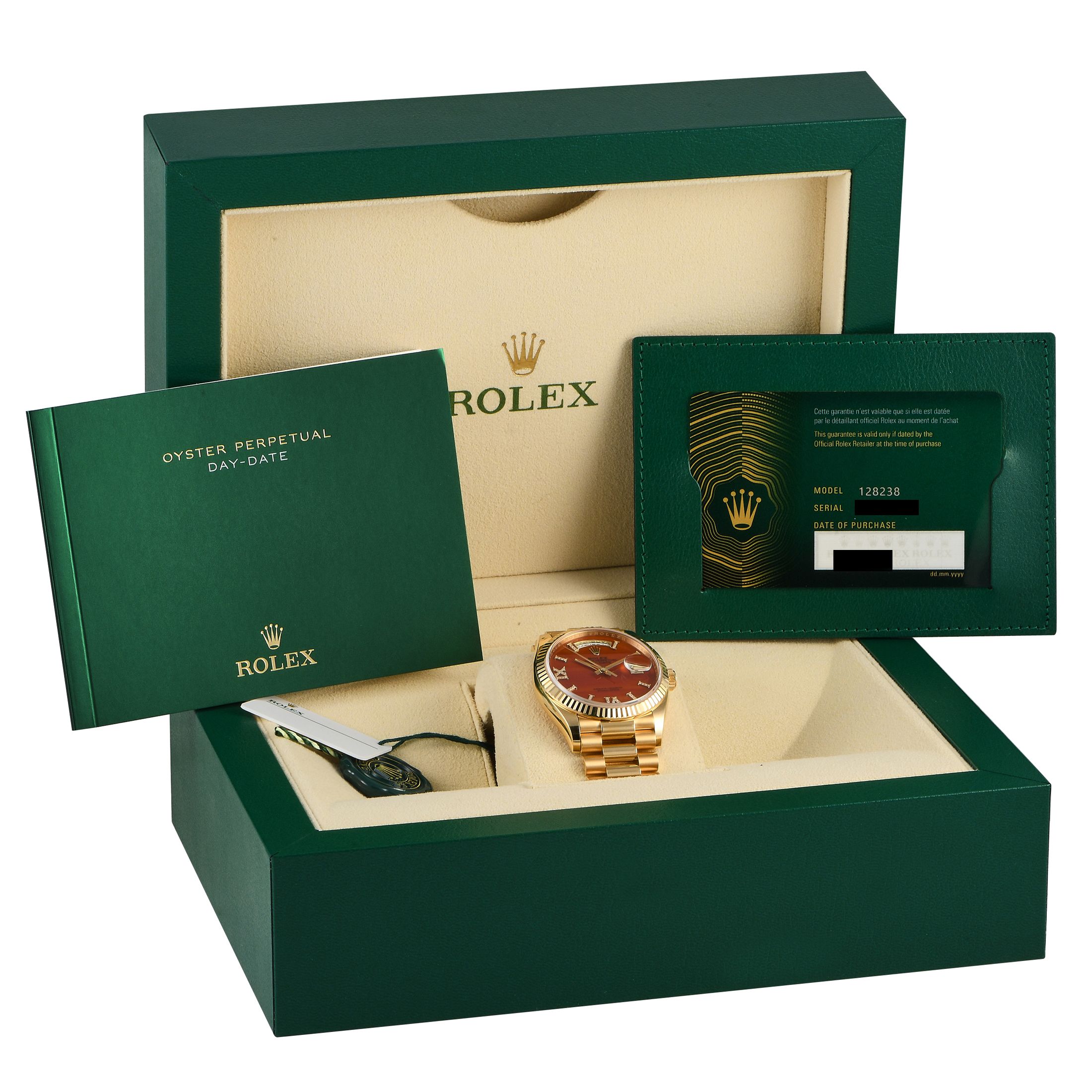 Rolex Day-Date 36 Carnelian Diamond Dial Watch 128238