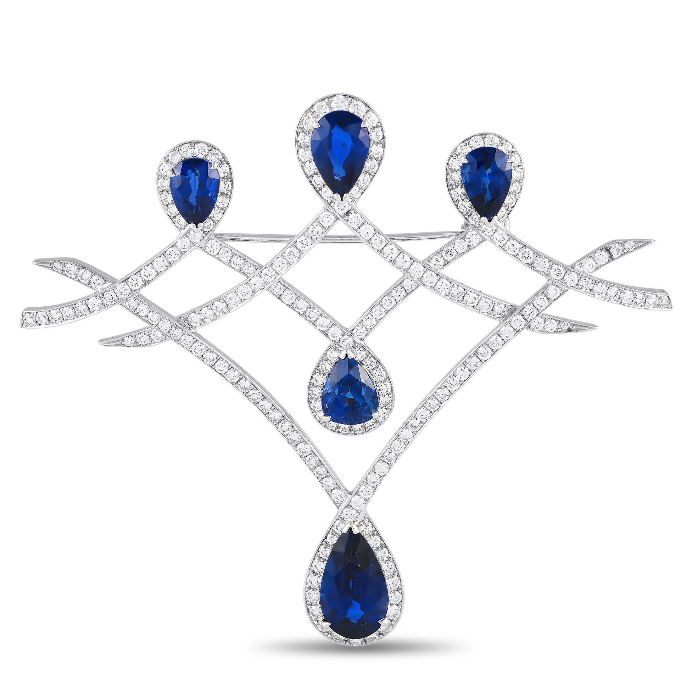 LB Exclusive 18K White Gold 3.87ct Diamond and Sapphire Brooch MF19-122024