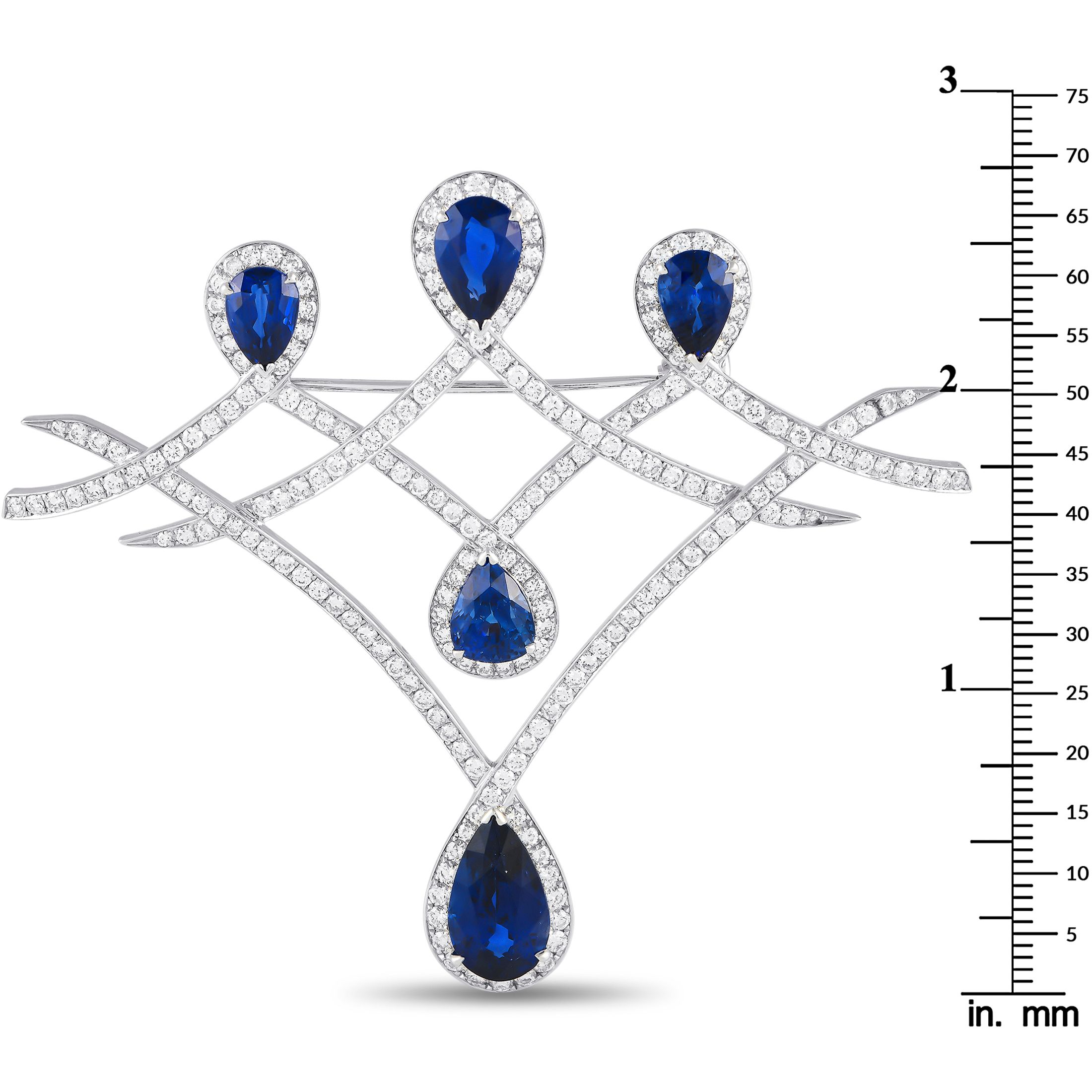 LB Exclusive 18K White Gold 3.87ct Diamond and Sapphire Brooch MF19-122024