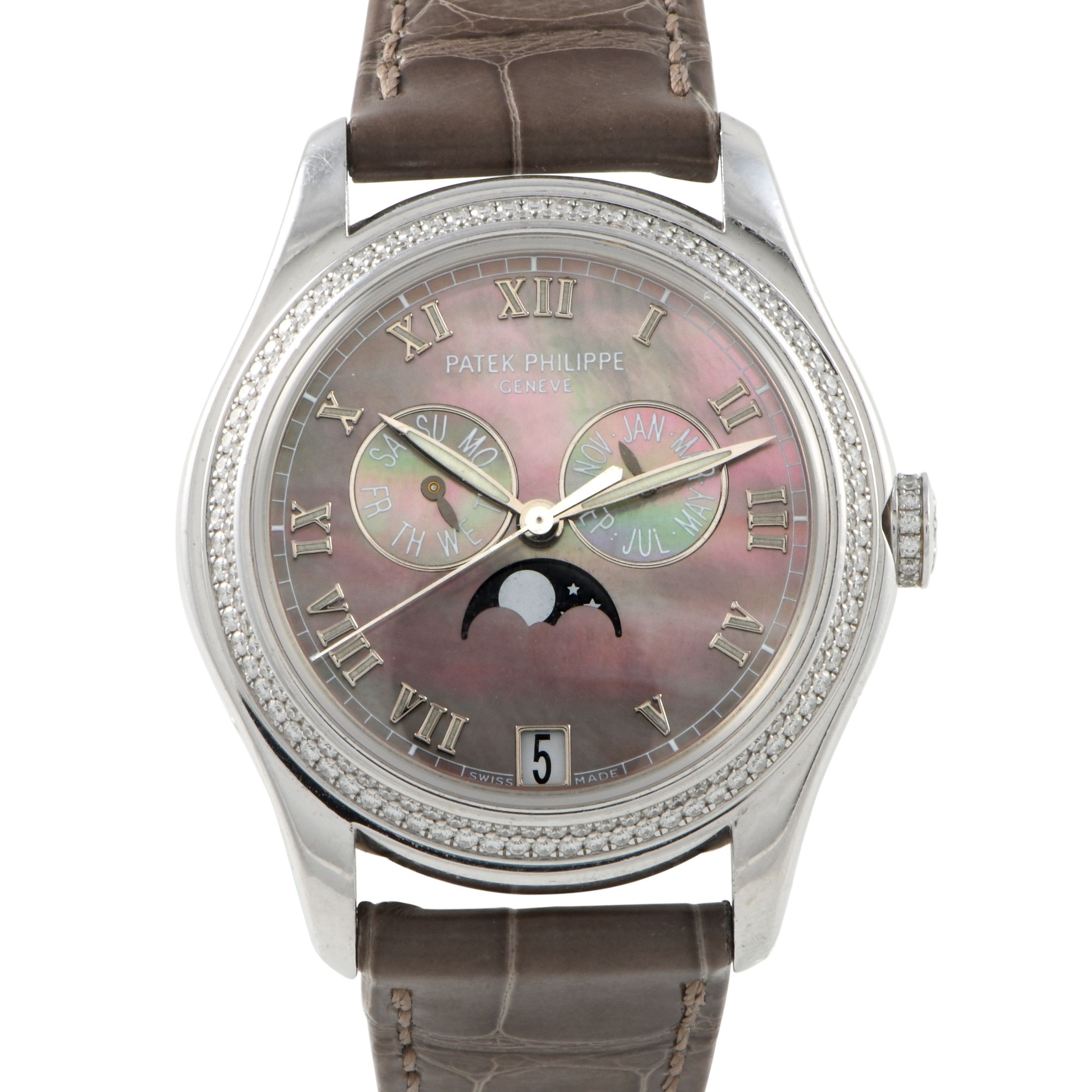 Patek Philippe Annual Calendar Mother of Pearl and Diamond White Gold Watch 4936G-001