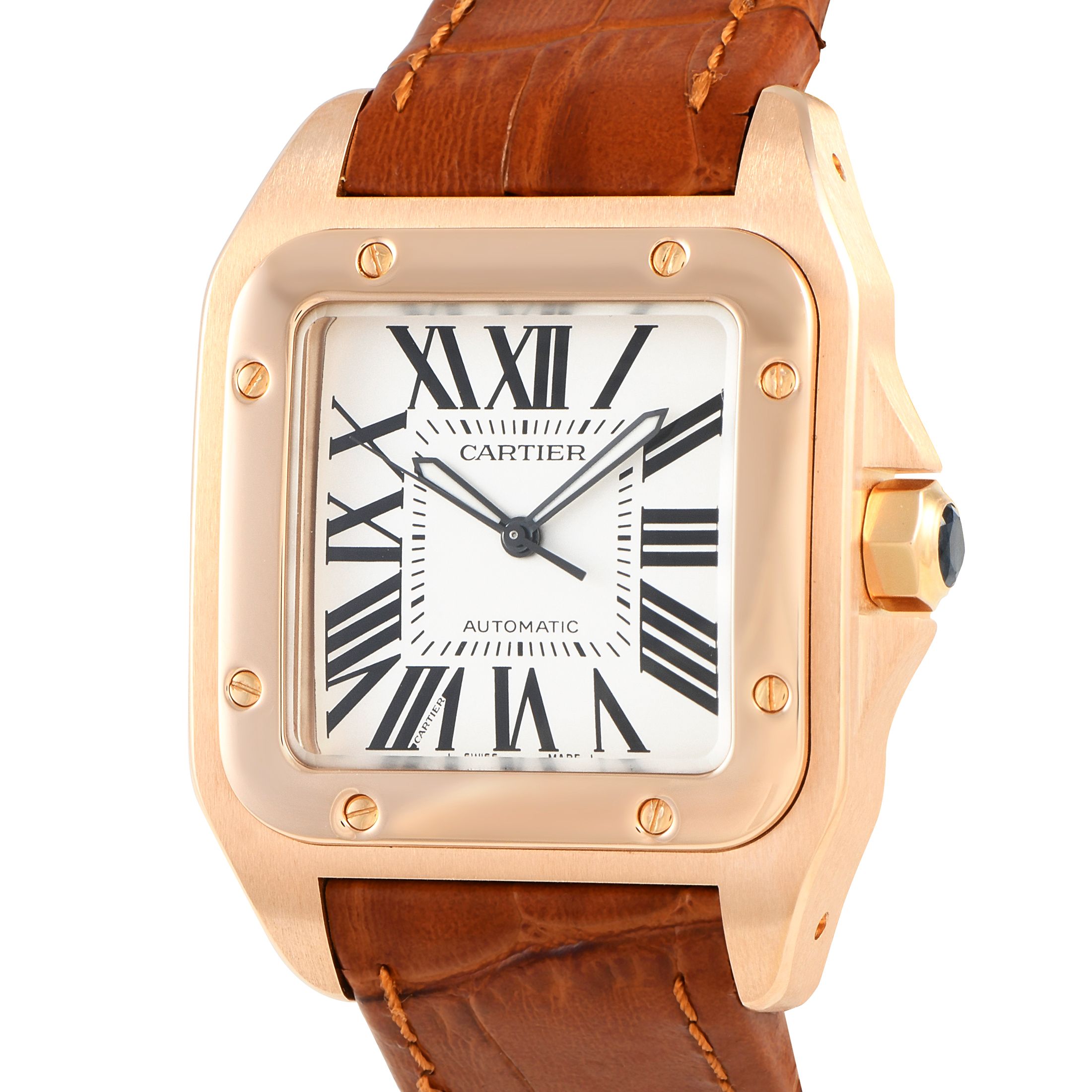 Cartier Santos 100 18K Rose Gold Watch 12800 2792