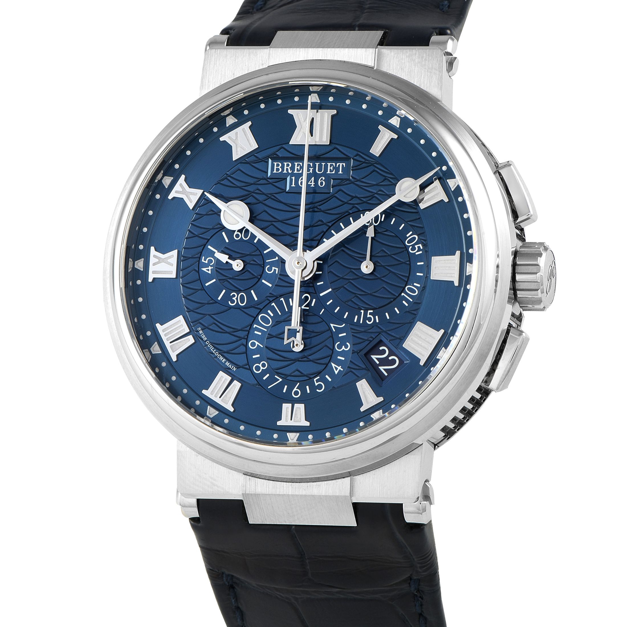 Breguet Marine Chronograph Blue Dial White Gold Watch 5527BB/Y2/5WV