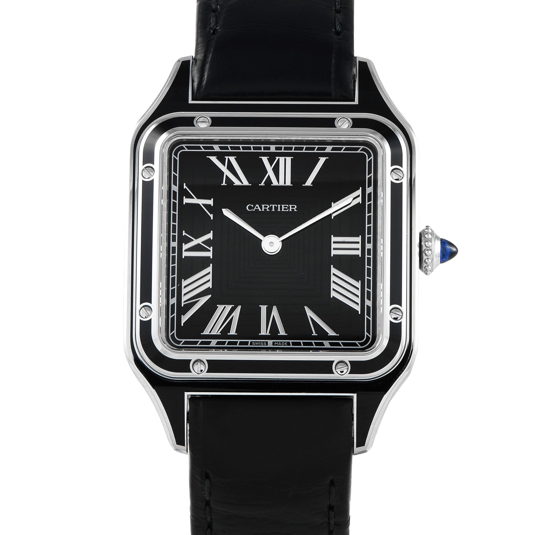 Cartier Santos-Dumont Large Model Steel and Black Lacquer Watch WSSA0046