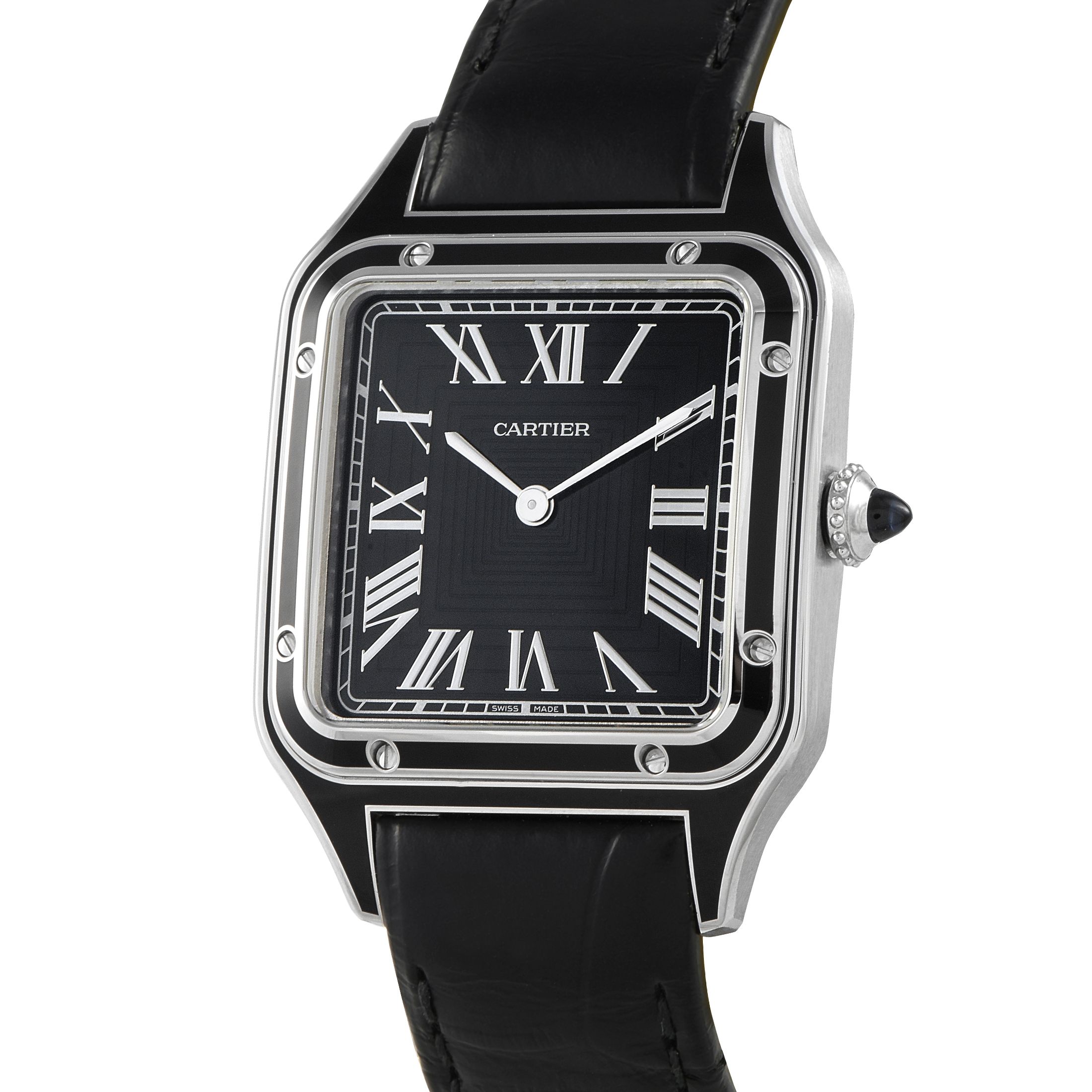 Cartier Santos-Dumont Large Model Steel and Black Lacquer Watch WSSA0046